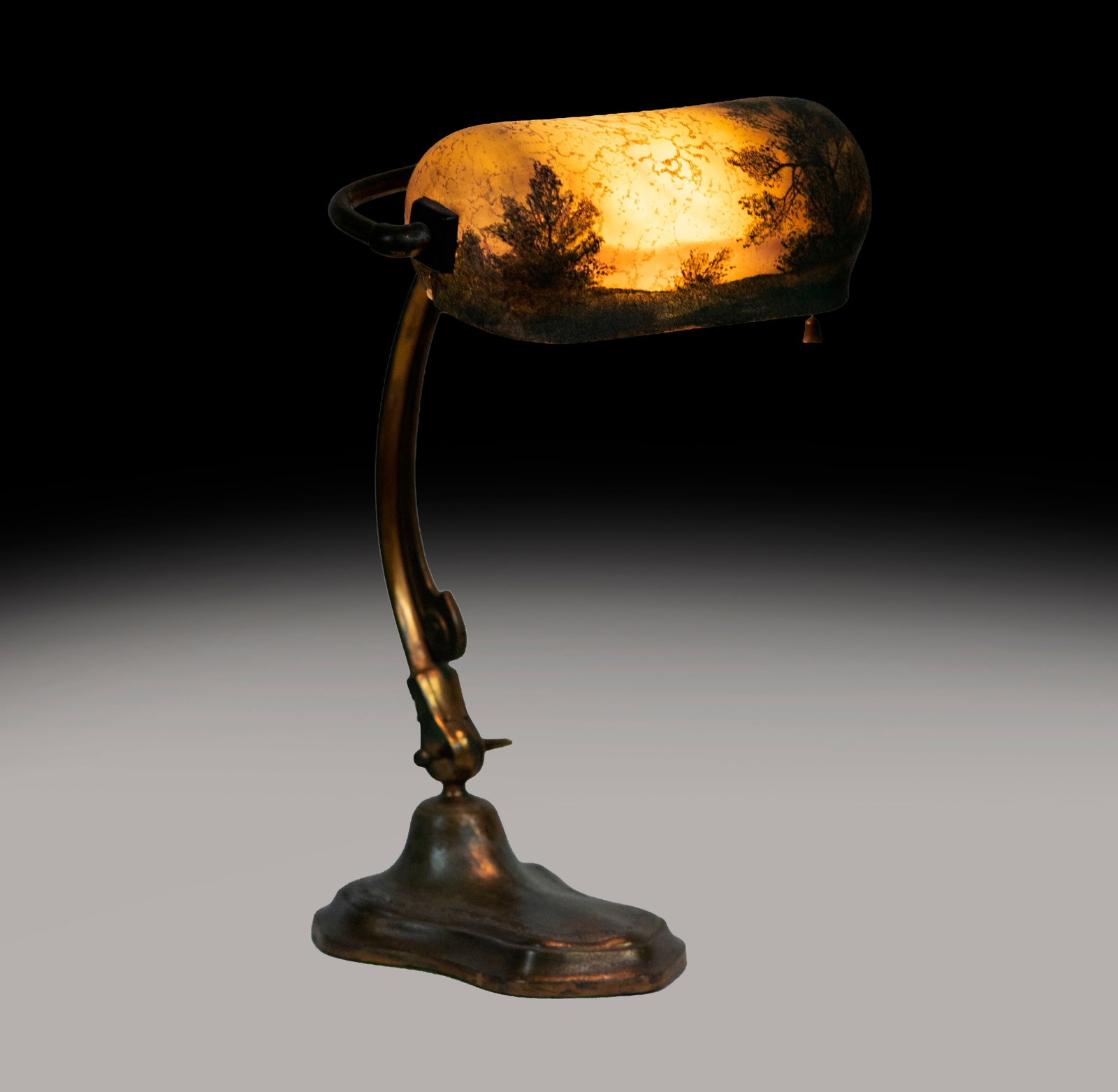 Handel Reverse Painted Adjustable Piano Lamp: signed to interior of shade, 15 x 10 1/4 x 7 1/2 in., Provenance: The Estate of Legendary Music Producer Richard Perry, Los Angeles, CA