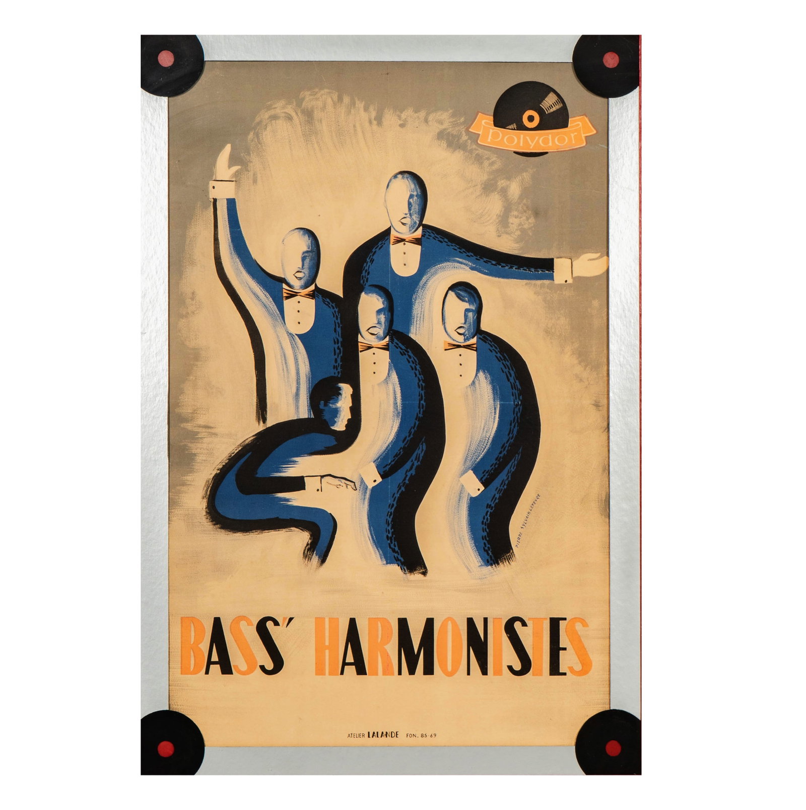 Pierre Lefevre (20th Century): Les Bass Harmonistes Poster: 1950s, original poster, sight: 51 x 34 in., frame: 66 3/4 x 50 1/4 in., Provenance: The Estate of Legendary Music Producer Richard Perry, Los Angeles, CA