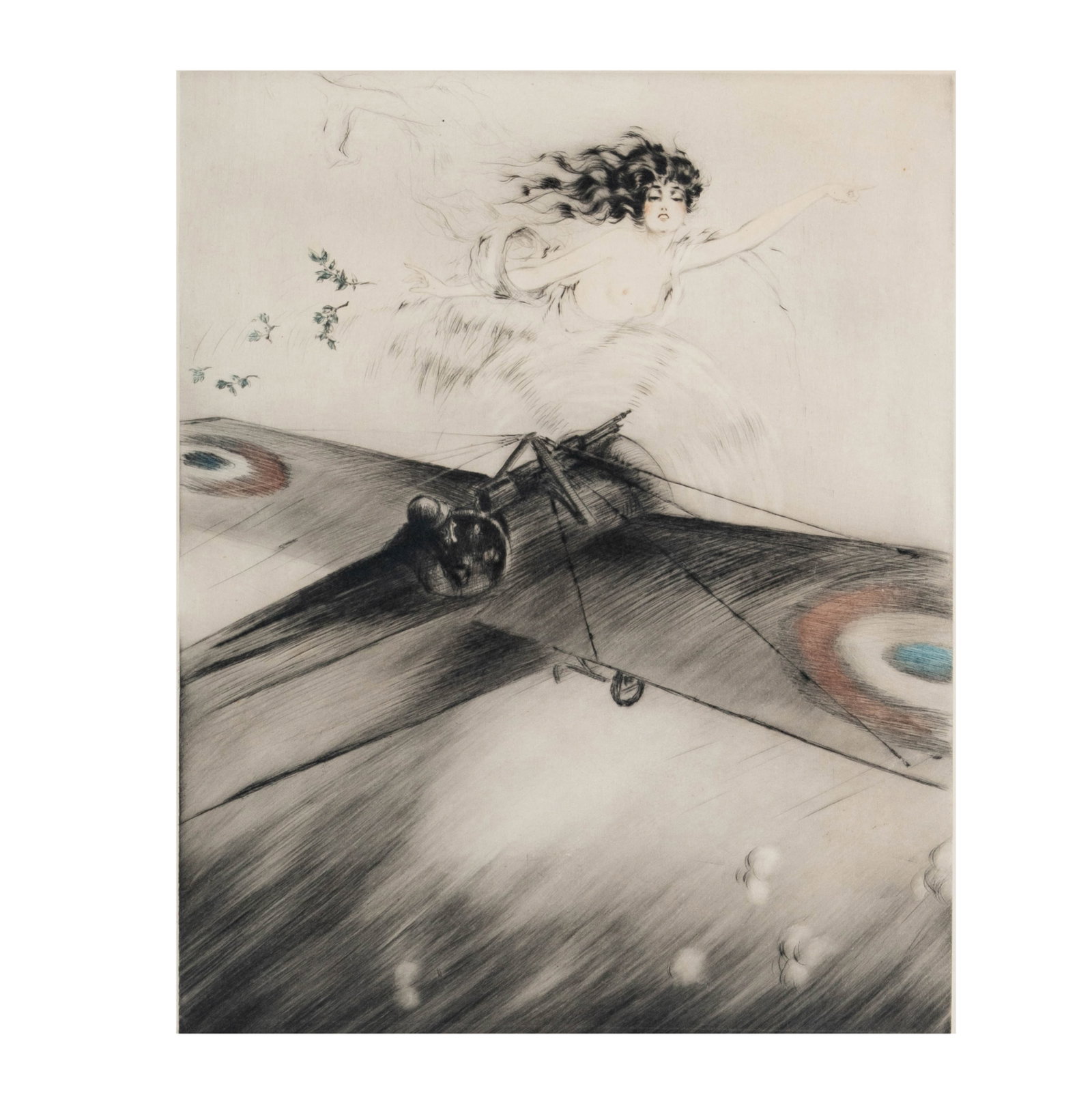Louis Icart (1888-1950): Winged Victory: etching and aquatint in colors, pencil signed lower right, ed. 49/100 lower right, sight: 21 1/4 x 16 3/4 in., frame: 28 1/2 x 23 3/4 in., Provenance: The Estate of Legendary Music Producer Richard Pe