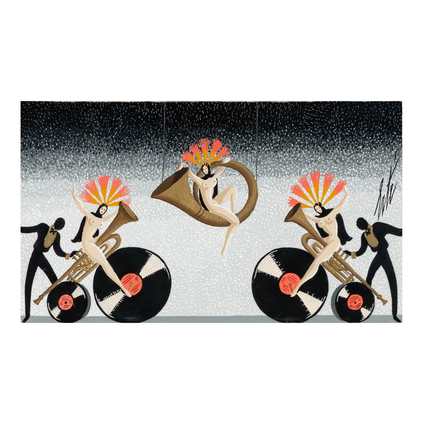 Erte (Romain De Tirtoff) (1892-1990), Jazz: gouache on paper, signed, Provenance: The Estate of Legendary Music Producer Richard Perry, Los Angeles, CA