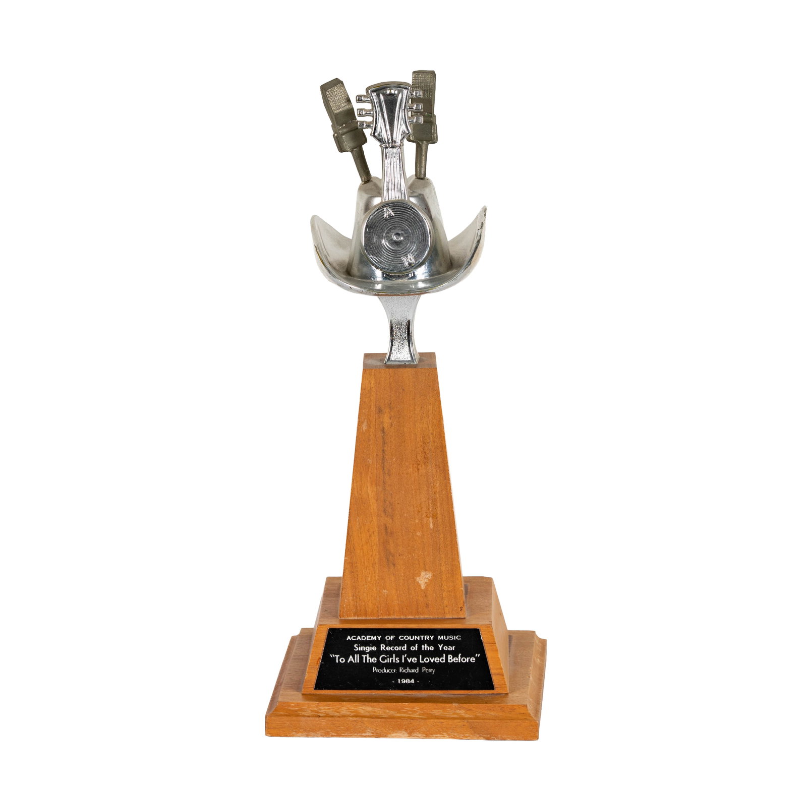 Richard Perry's Academy of Country Music Single Record of the Year: for "To All The Girls I've Loved Before", 14 1/4 x 6 x 6 in., Provenance: The Estate of Legendary Music Producer Richard Perry, Los Angeles, CA