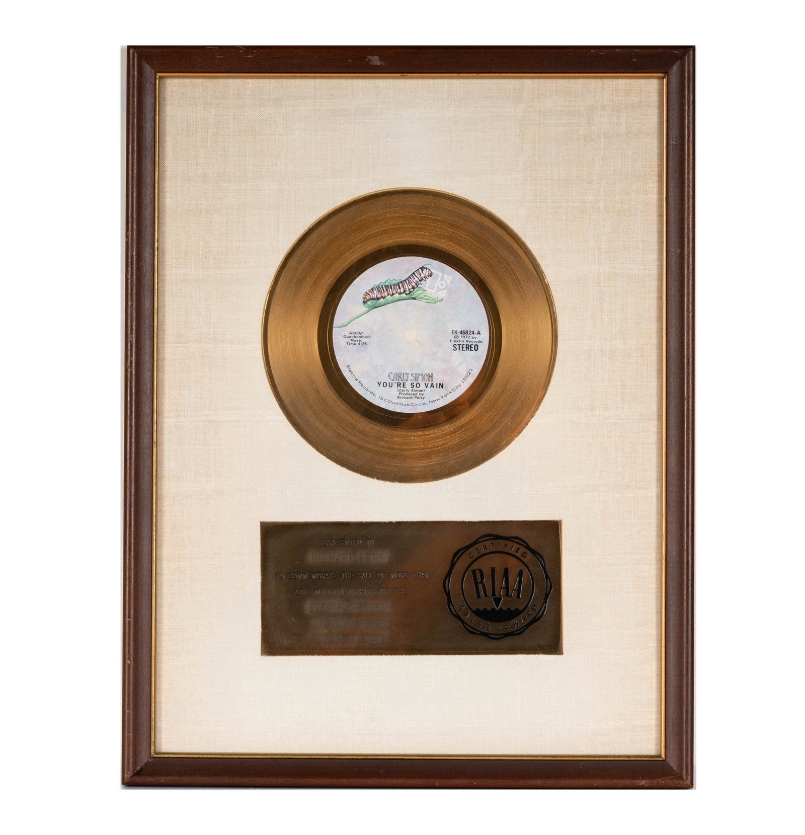 Richard Perry's Gold Record Carly Simon 'Your So Vain' (1 of 5)