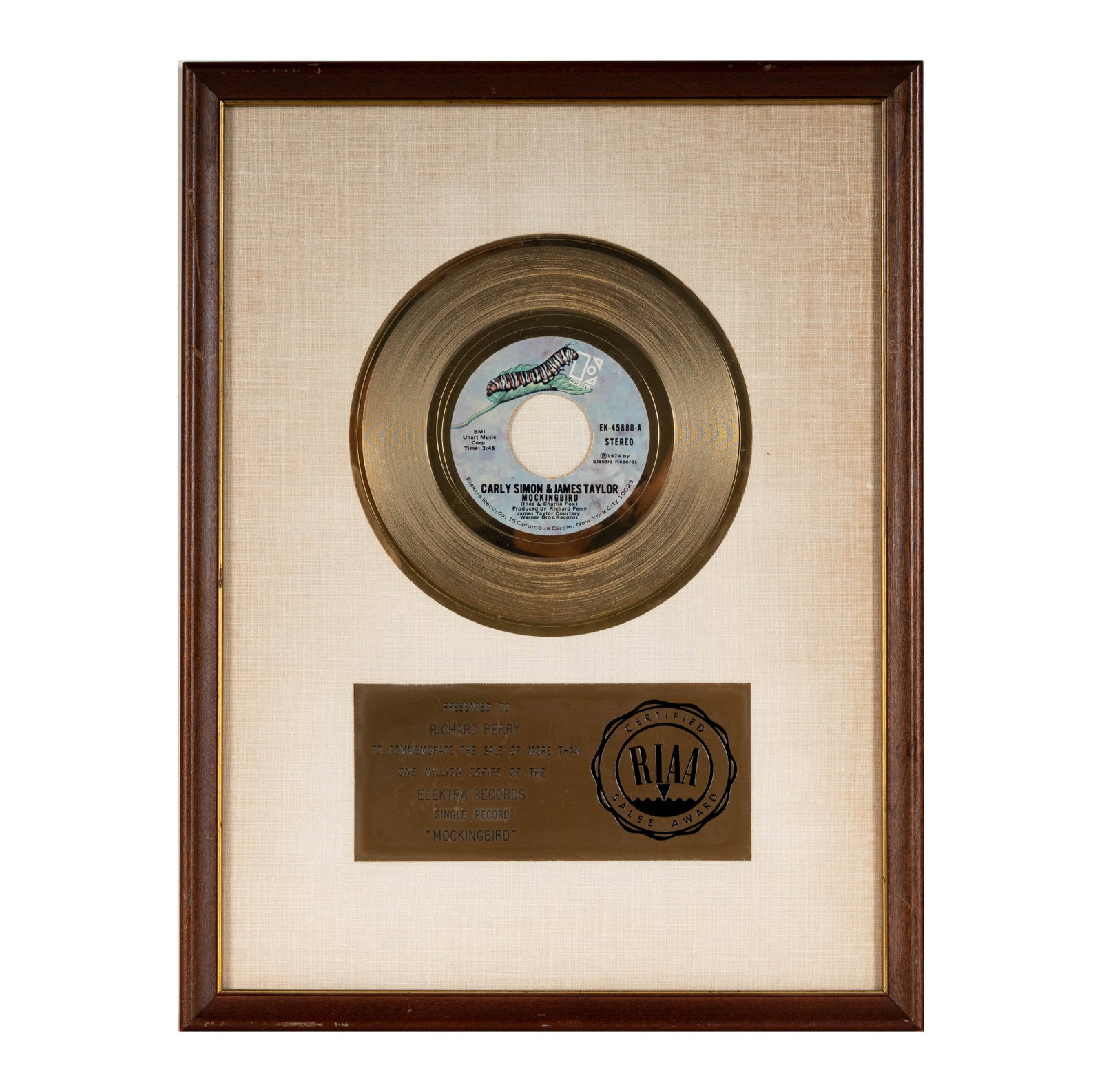 Richard Perry's Gold Record Carly Simon and James Taylor 'Mockingbird' (1 of 5)