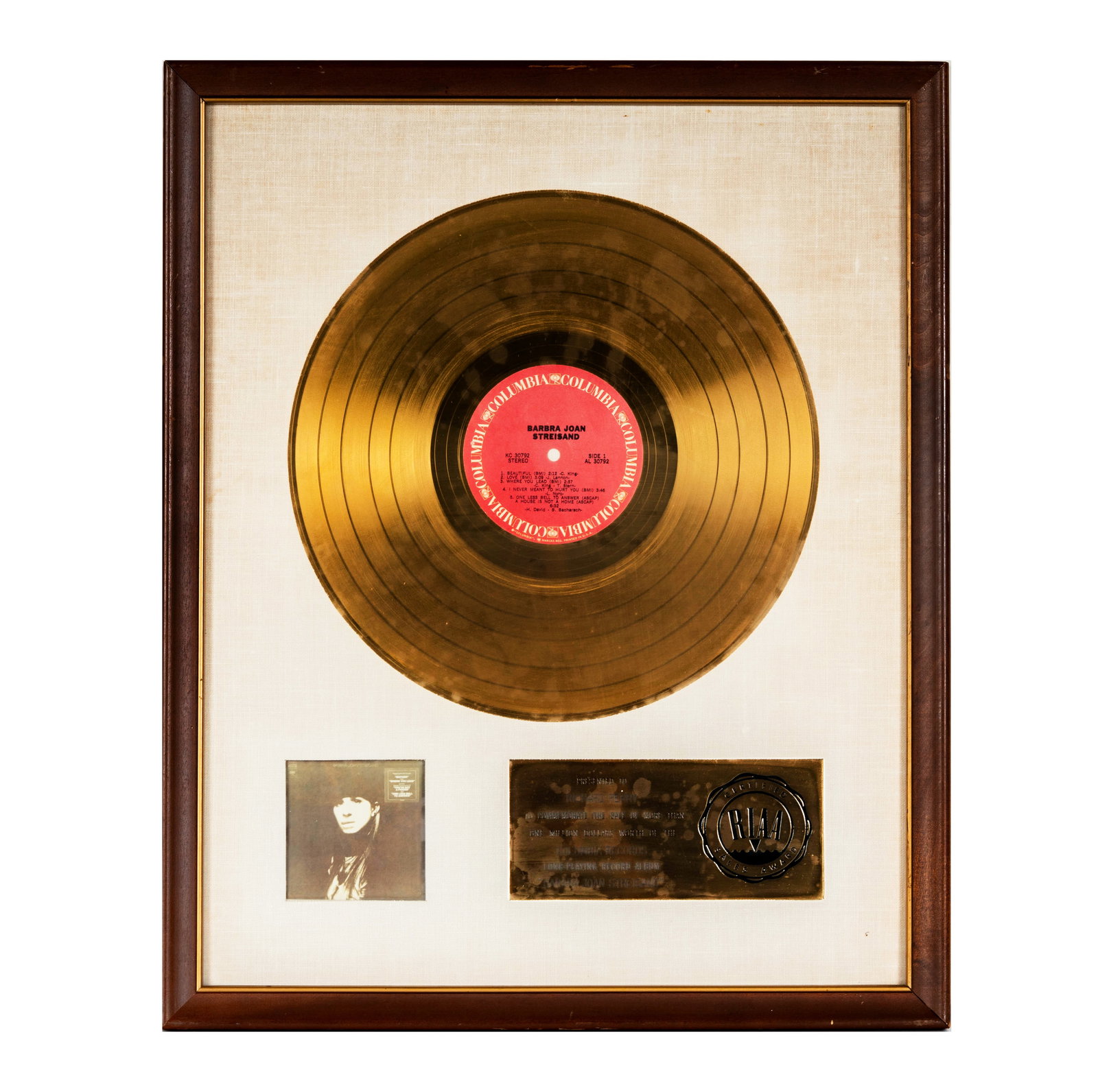 Richard Perry's Gold Record for 'Barbara Joan Streisand' (1 of 6)