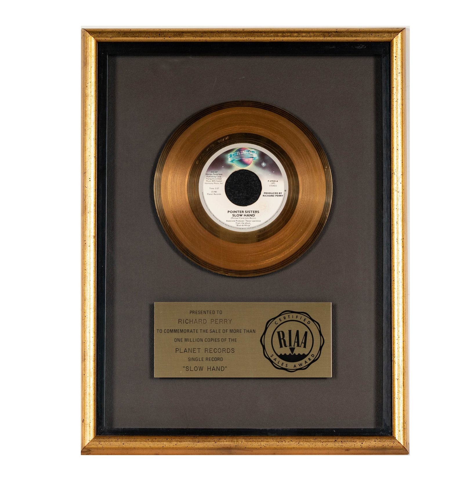 Richard Perry's Gold Record Pointer Sisters 'Slow Hand' (1 of 5)
