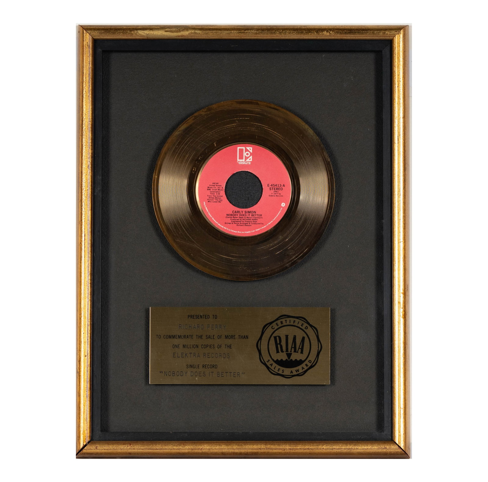 Richard Perry's Gold Record Carly Simon 'Nobody Does It Better' (1 of 5)