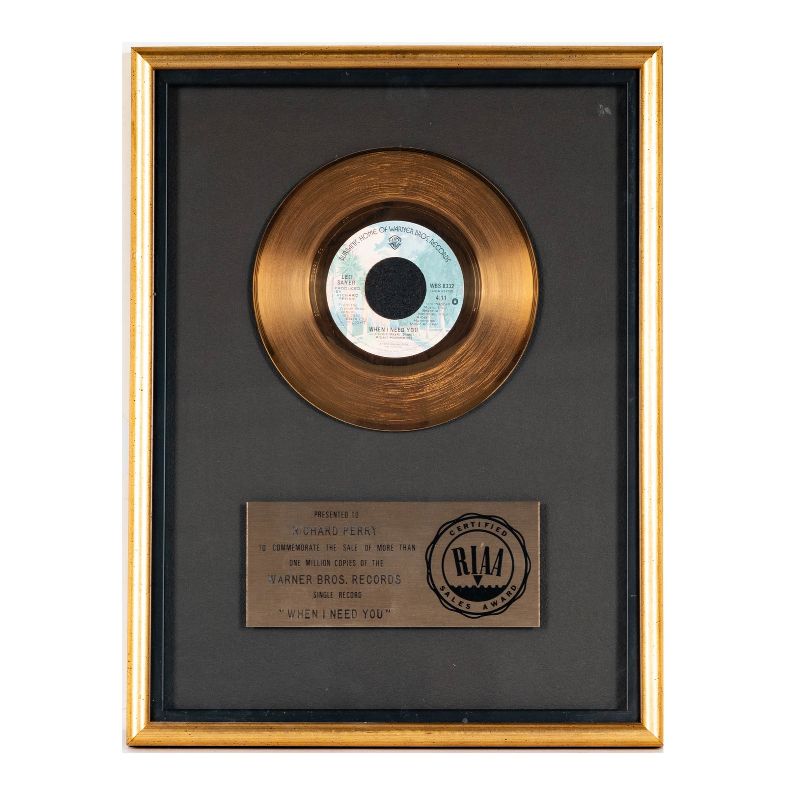 Richard Perry's Gold Record Leo Sayer 'When I Need You' (1 of 5)