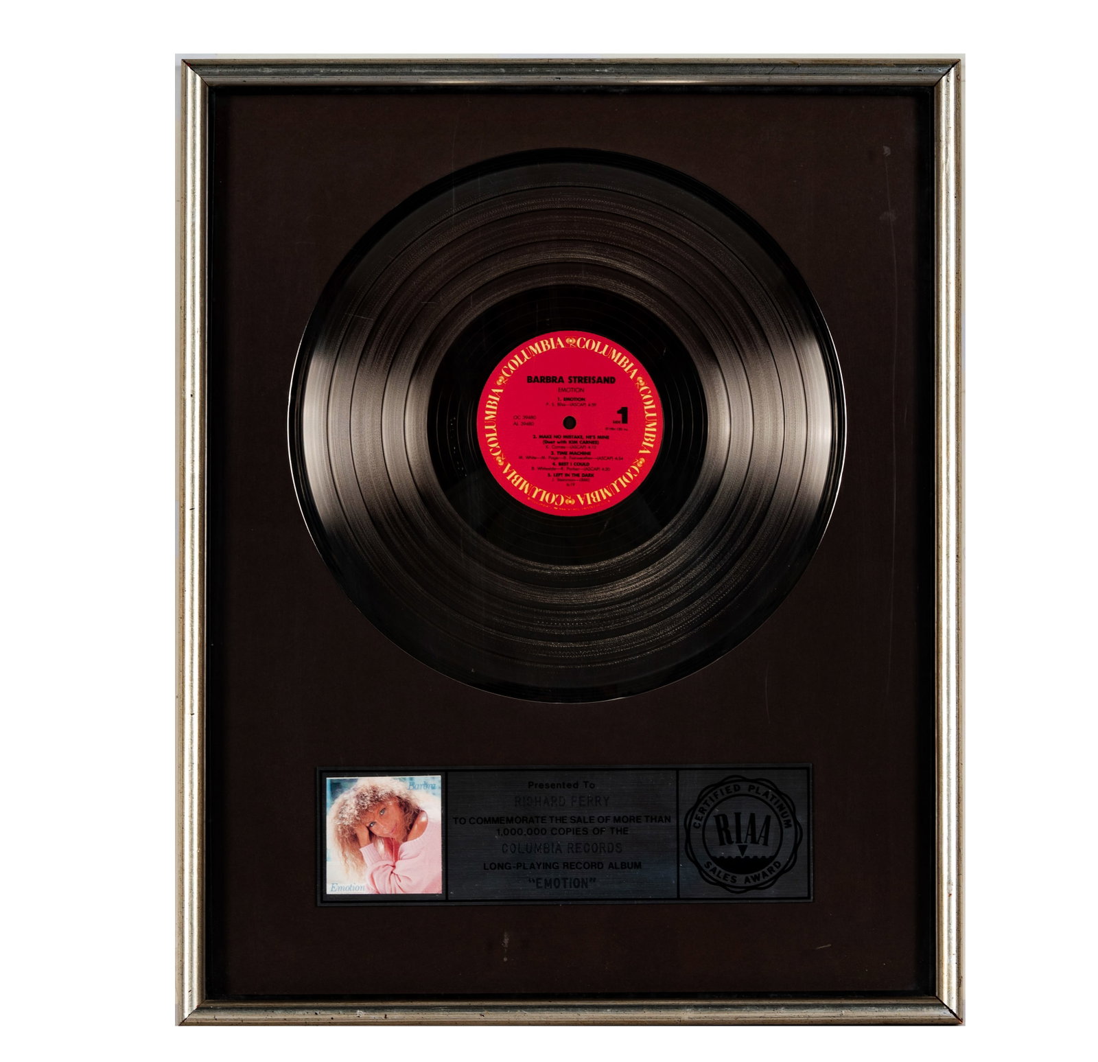 Richard Perry's Platinum Record for Barbara Streisand 'Emotion' (1 of 6)