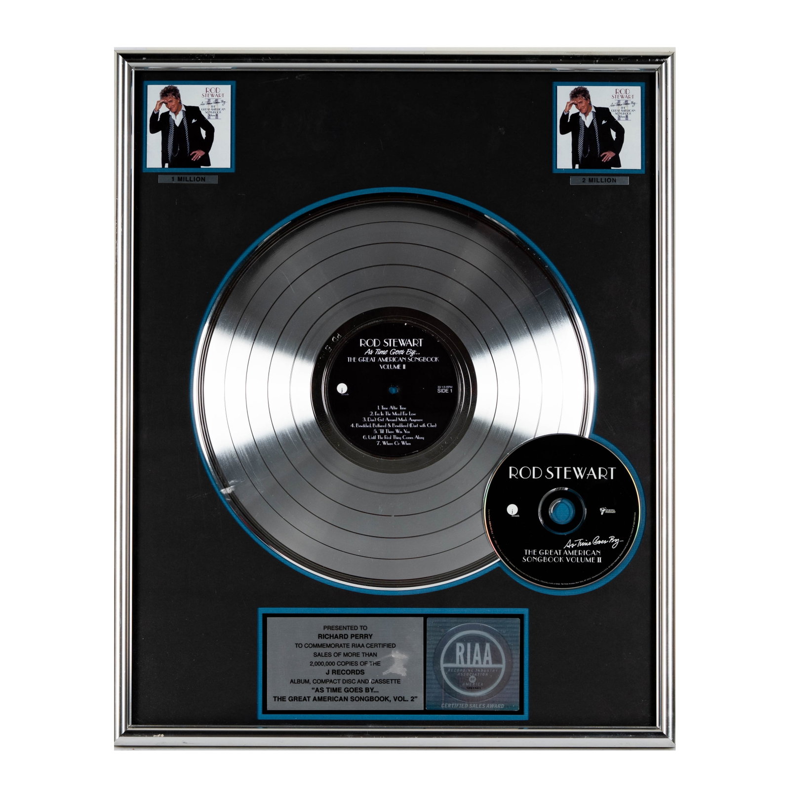 Richard Perry's Platinum Record Rod Stewart 'As Time Goes By...': Provenance: The Estate of Legendary Music Producer Richard Perry, Los Angeles, CA