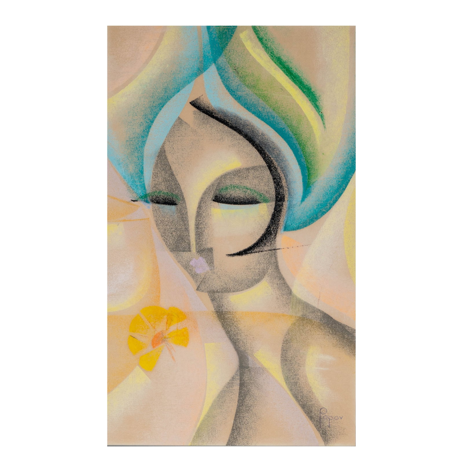 Popov, Cubist Portrait: gouache, signed in pencil lower right, sight: 19 3/4 x 11 3/4 in., frame: 30 1/2 x 22 1/2 in., Provenance: The Estate of Legendary Music Producer Richard Perry, Los Angeles, CA