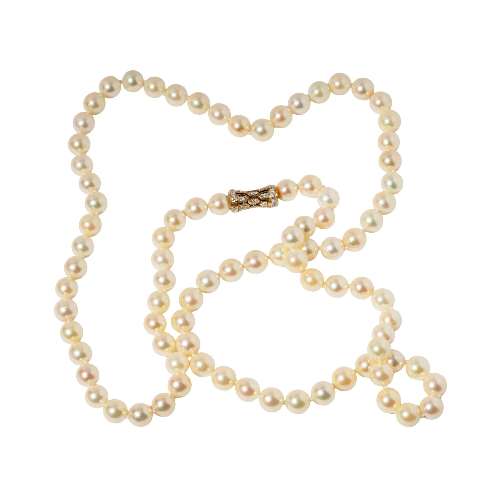 14 Karat Yellow Gold and Diamond Pearl Necklace (1 of 7)