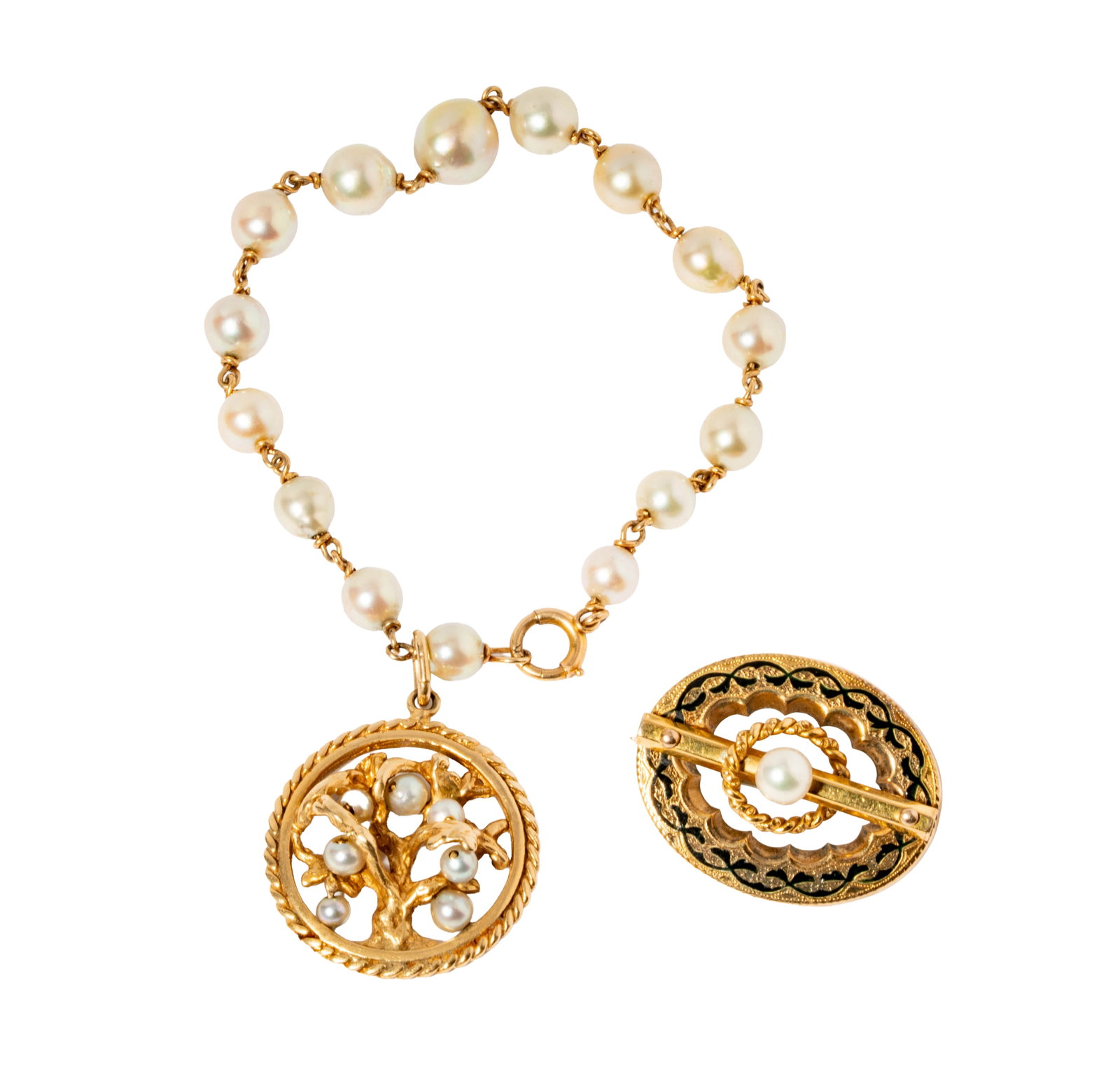 14 Karat Gold Pearl Bracelet and Brooch (1 of 6)