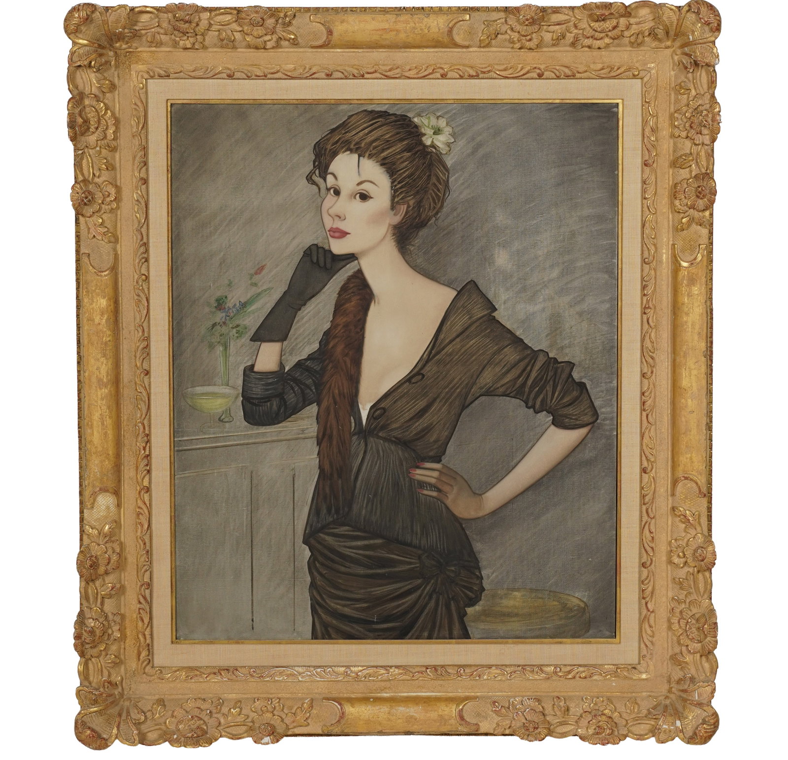 Philippe Henri Noyer ( 1917-1985), Portrait of a Lady in Black Dress: oil on canvas, signed lower right, 28 3/4 x 23 3/4 in., frame: 38 3/4 x 33 3/4 in.