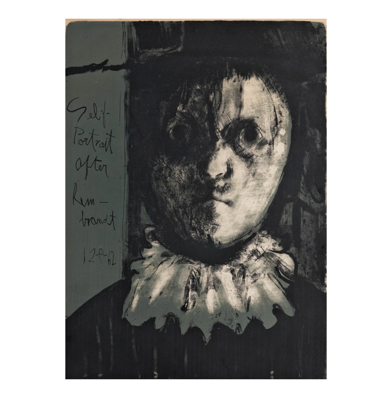 José Luis Cuevas, 1934-2017, Self-Portrait after Rembrandt: 1962, lithograph, from the Recollections of Childhood portfolio, pencil signed and ed. 71/100, sight: 21 1/4 x 15 1/2 in., frame: 29 x 23 in.