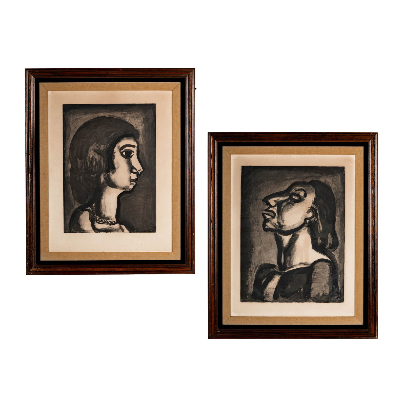 Georges Rouault, French, 1871-1958, Two Portraits: etchings, sight: 24 1/2 x 19 in., frame: 32 x 26 in.