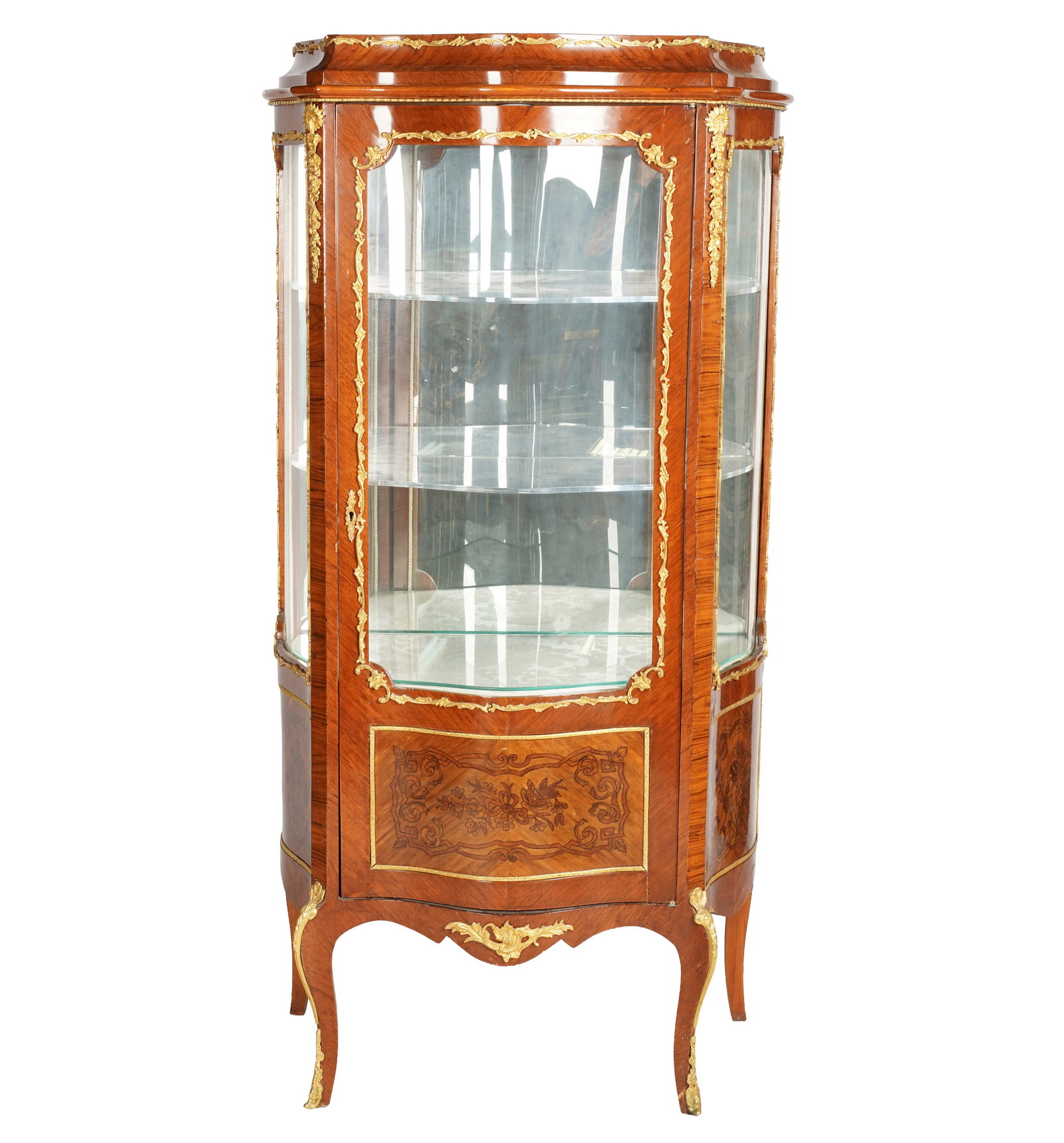 Louis XV-Style Ormolu Mounted Vitrine Cabinet: 67 x 34 1/2 x 17 in.