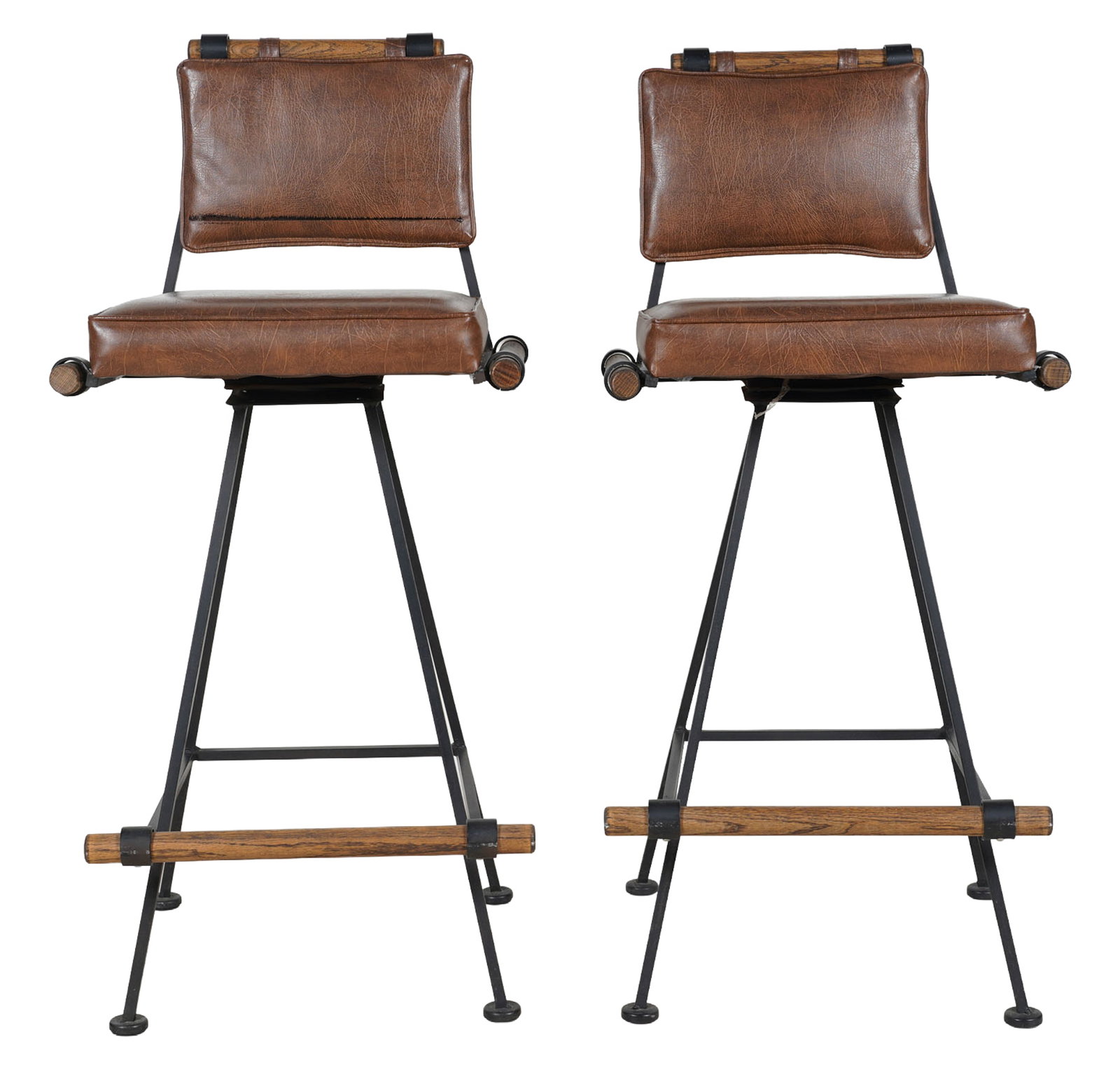 Pair of Cleo Baldon Bar Stools: 42 x 19 1/2 x 19 in., seat height: 31 in.