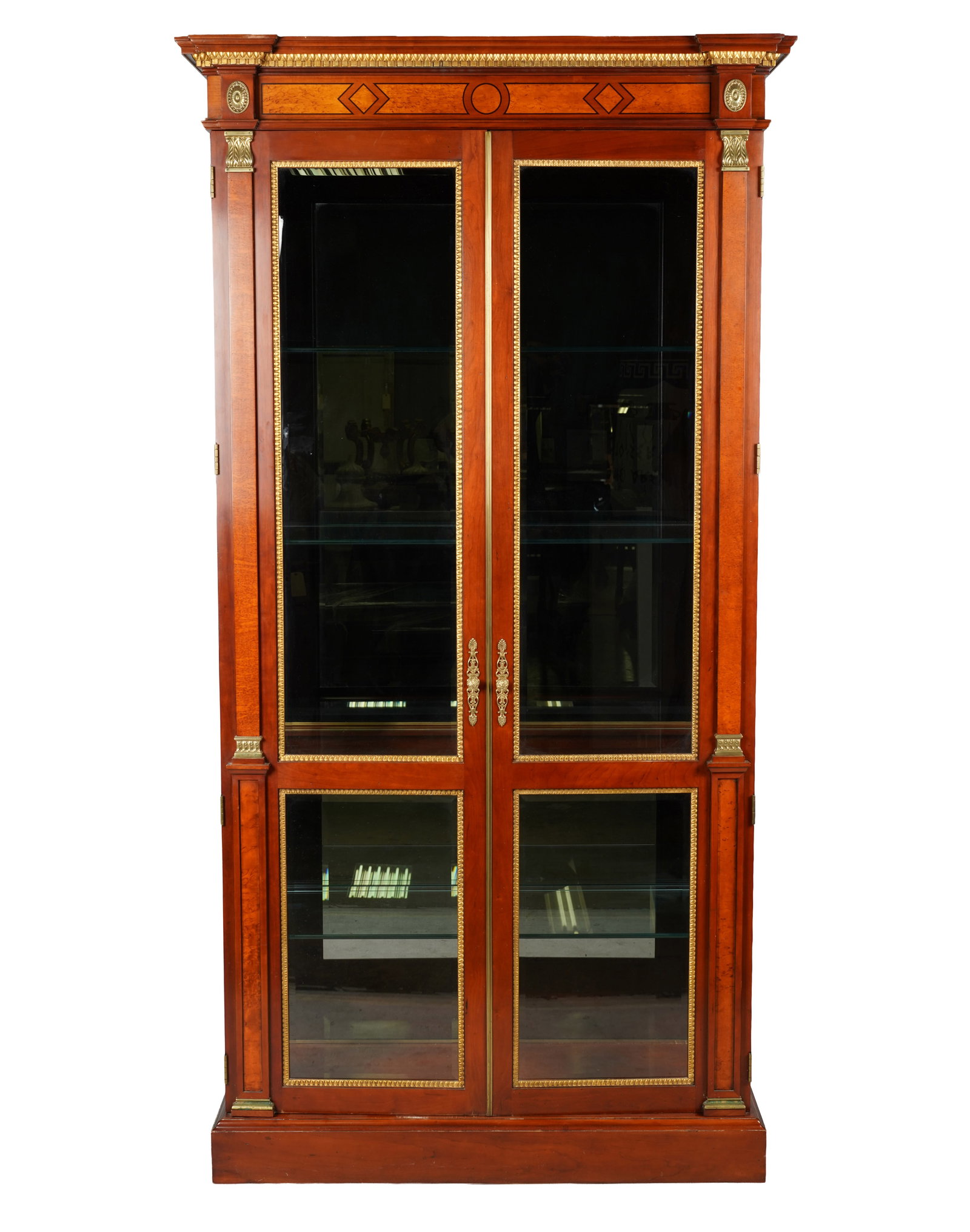 John Widdicomb Mahogany and Parcel Gilt Display Cabinet: with label, 86 x 44 x 18 in.