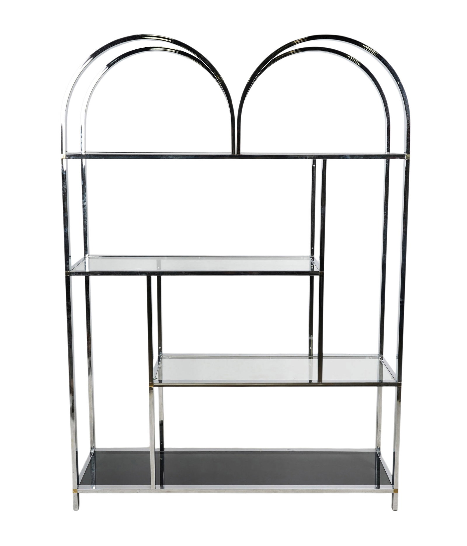 Chrome and Glass Etagere: 77 1/4 x 54 1/2 x 17 in.