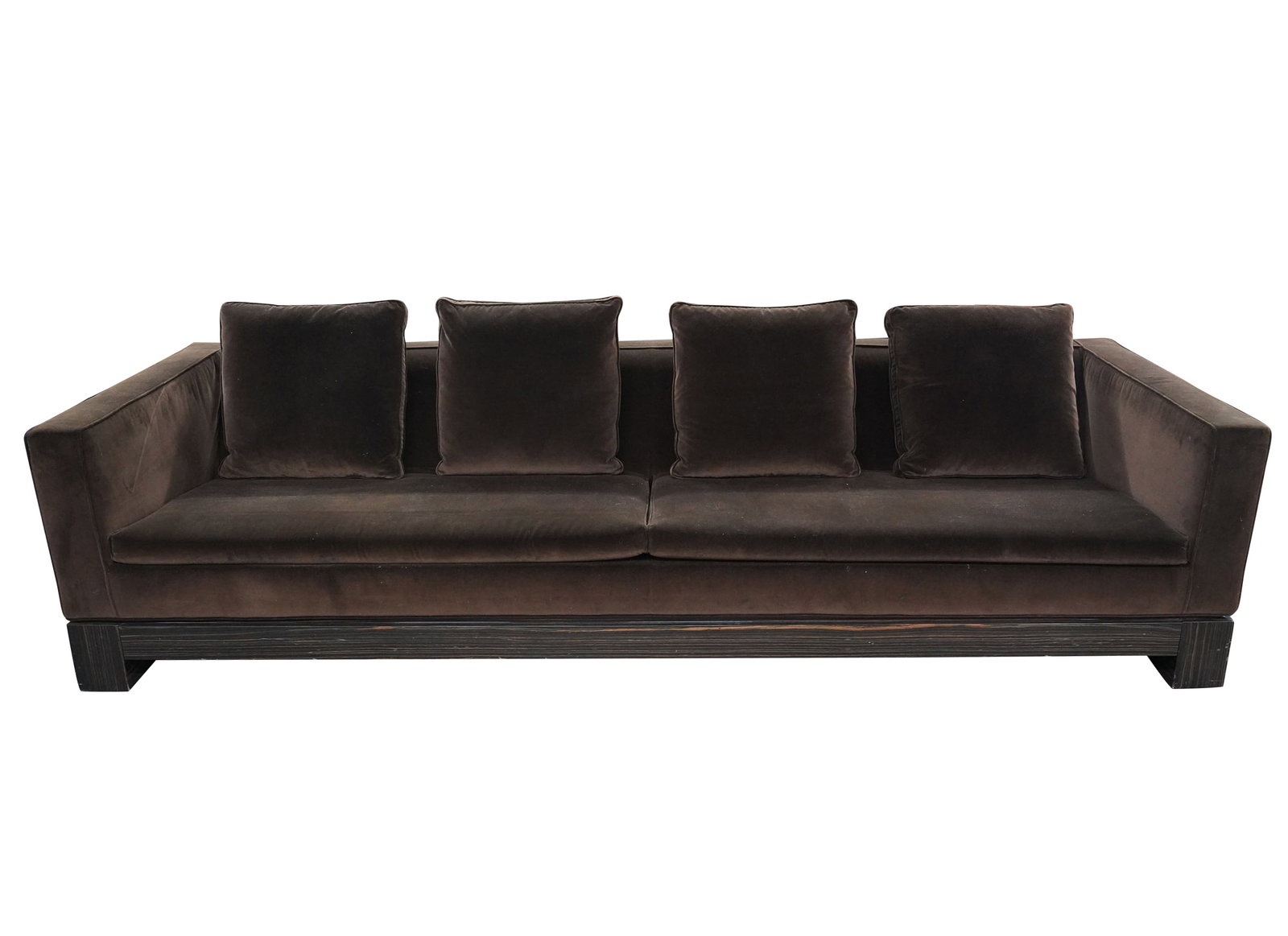 Minotti Macassar Ebony Sofa: with manufacturer's label, 27 x 110 x 39 in., seat height: 16 in.