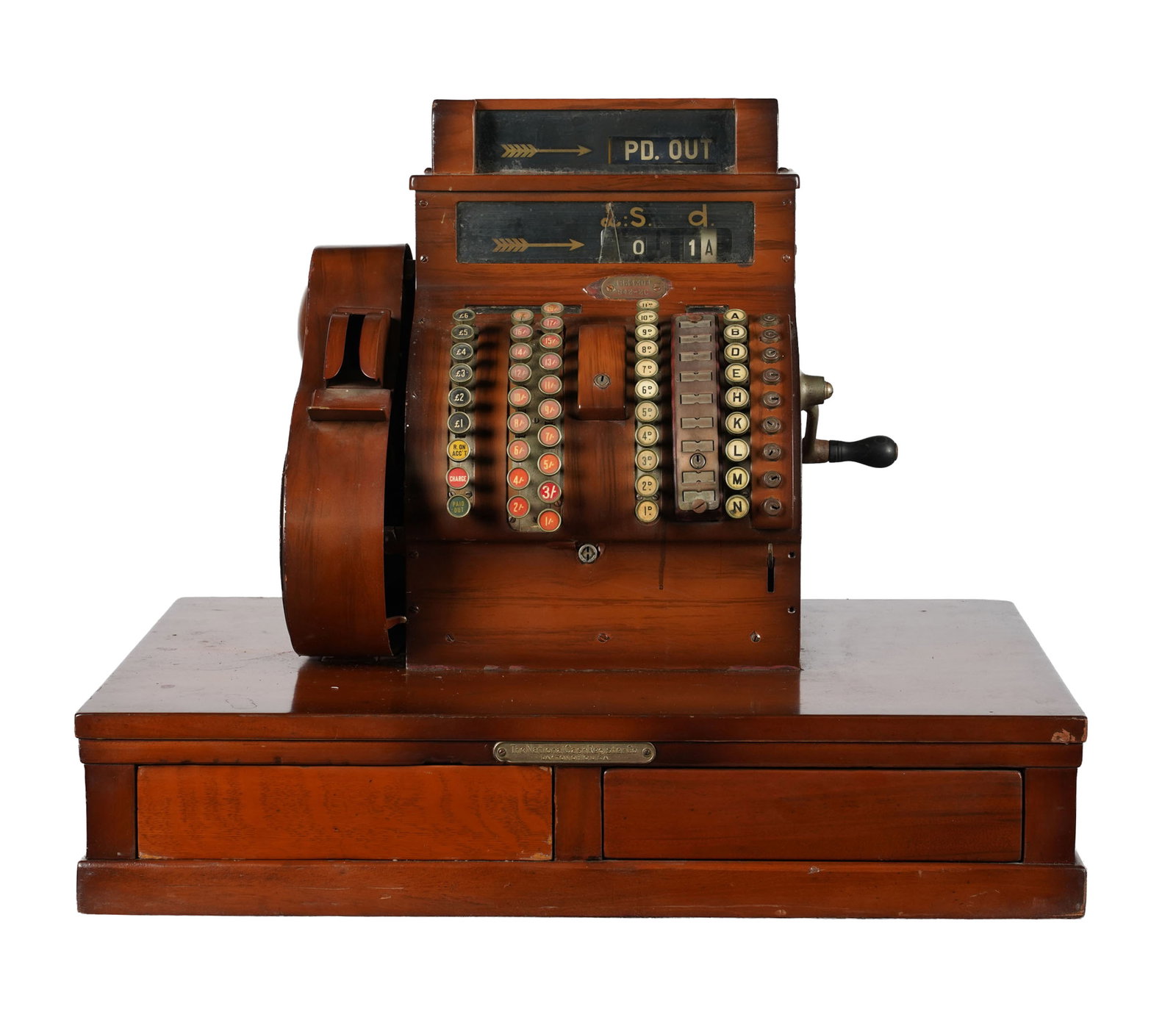 Vintage National Cash Register: with brass National Cash Register Co, Dayton, Ohio, USA, plaque to front, 23 3/4 x 29 1/4 x 20 in.