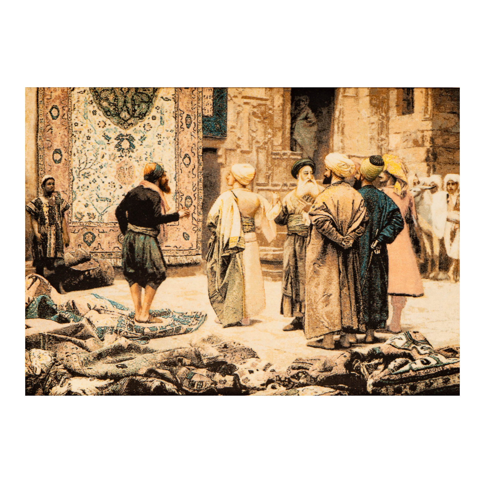 Framed Orientalist Carpet Merchant Rug: frame: 43 1/2 x 56 1/4 x 2 1/2 in.