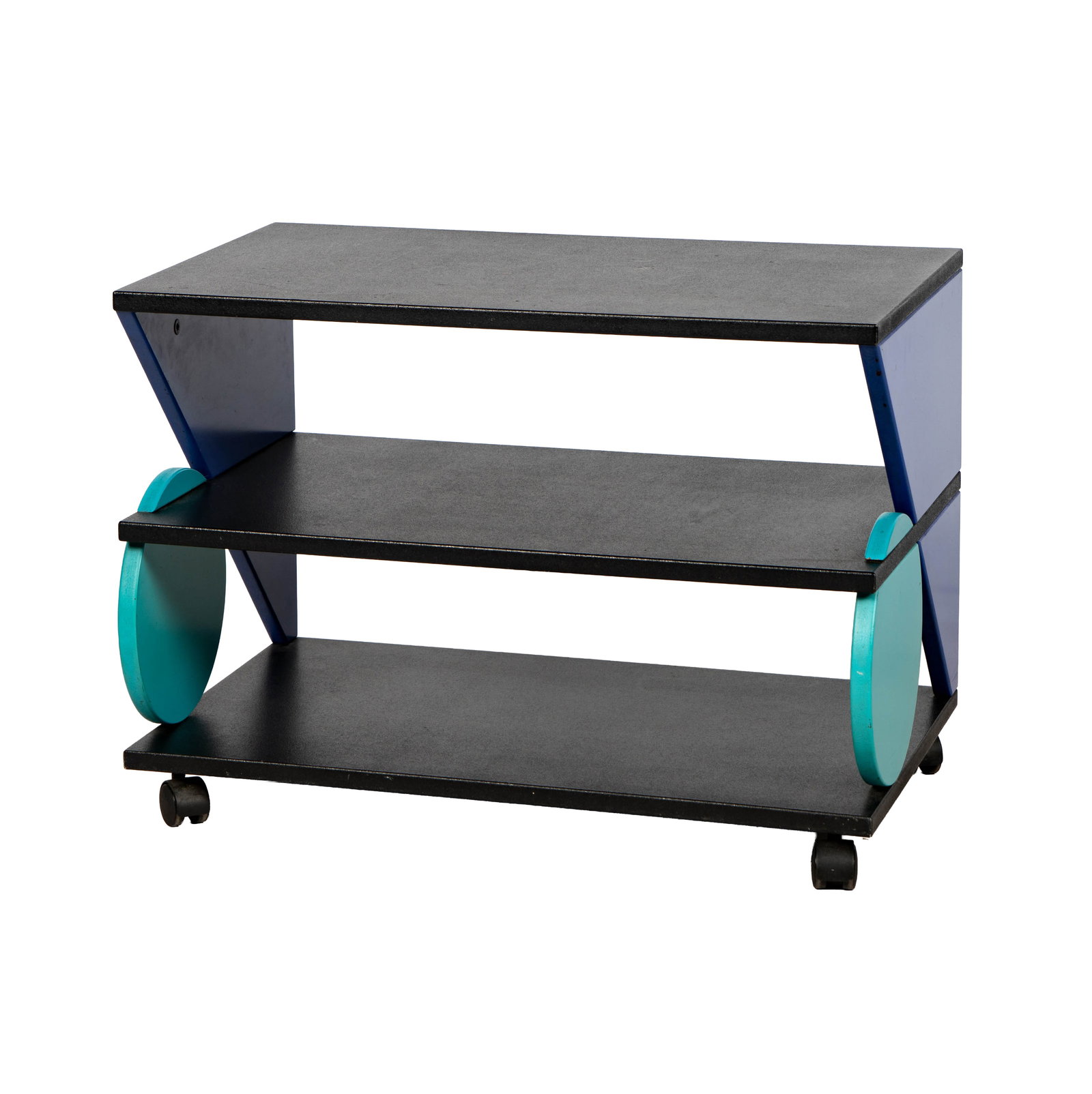 Memphis-Style Side Table: on wheels, 20 1/2 x 28 x 18 in.