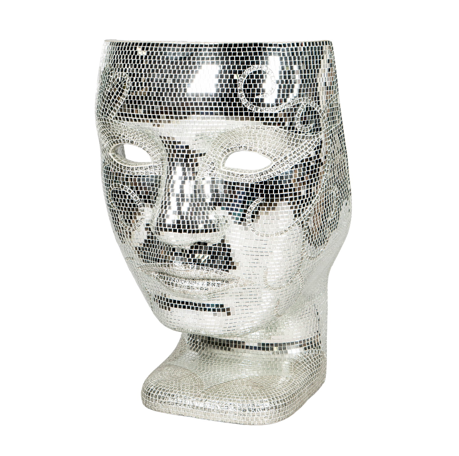 Mirrored Face Chair: 54 x 36 x 24 in, seat height: 17 in.