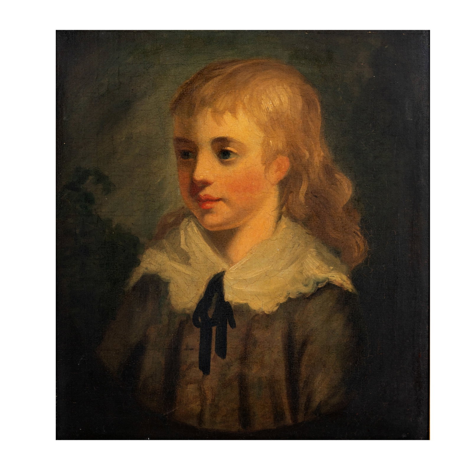 English School: Antique Portrait of a Boy: oil on canvas, framed, canvas: 20 x 18 in., frame: 28 x 26 1/2 in.
