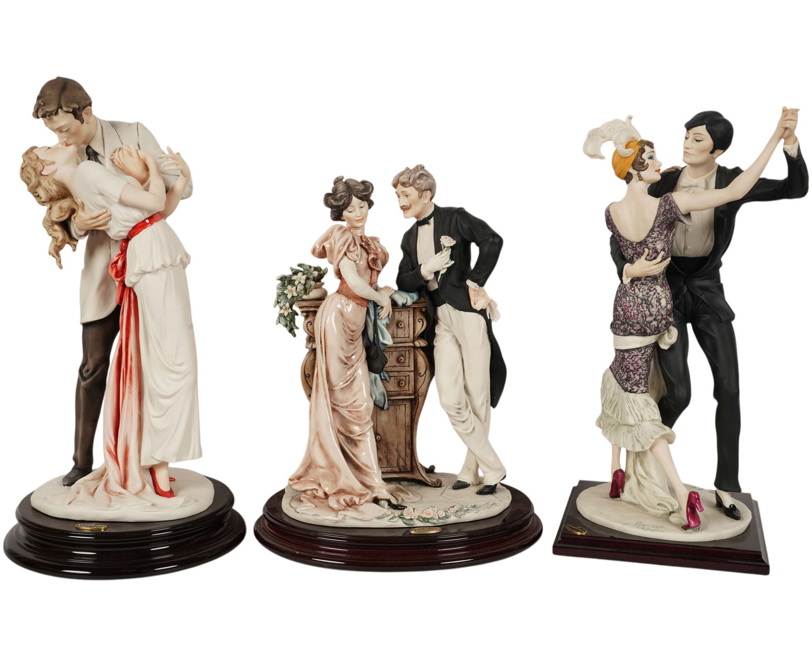 Three Giuseppe Armani Porcelain Figural Groups: each with "Florence" plaque, tallest including base: 18 1/4 x 9 1/2 x 9 1/2 in.