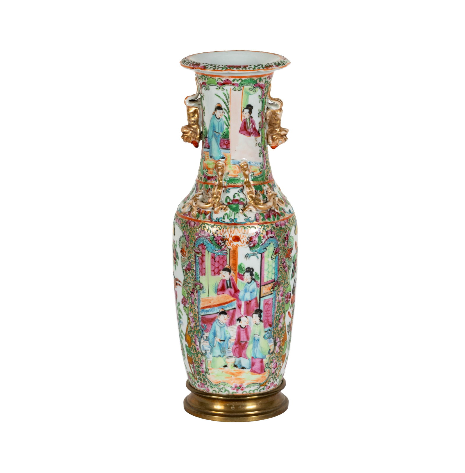 Chinese Mounted Porcelain Vase: with hollow underside and on a round brass base, formerly mounted as a table lamp, 12 3/4 x 4 1/4 in.
