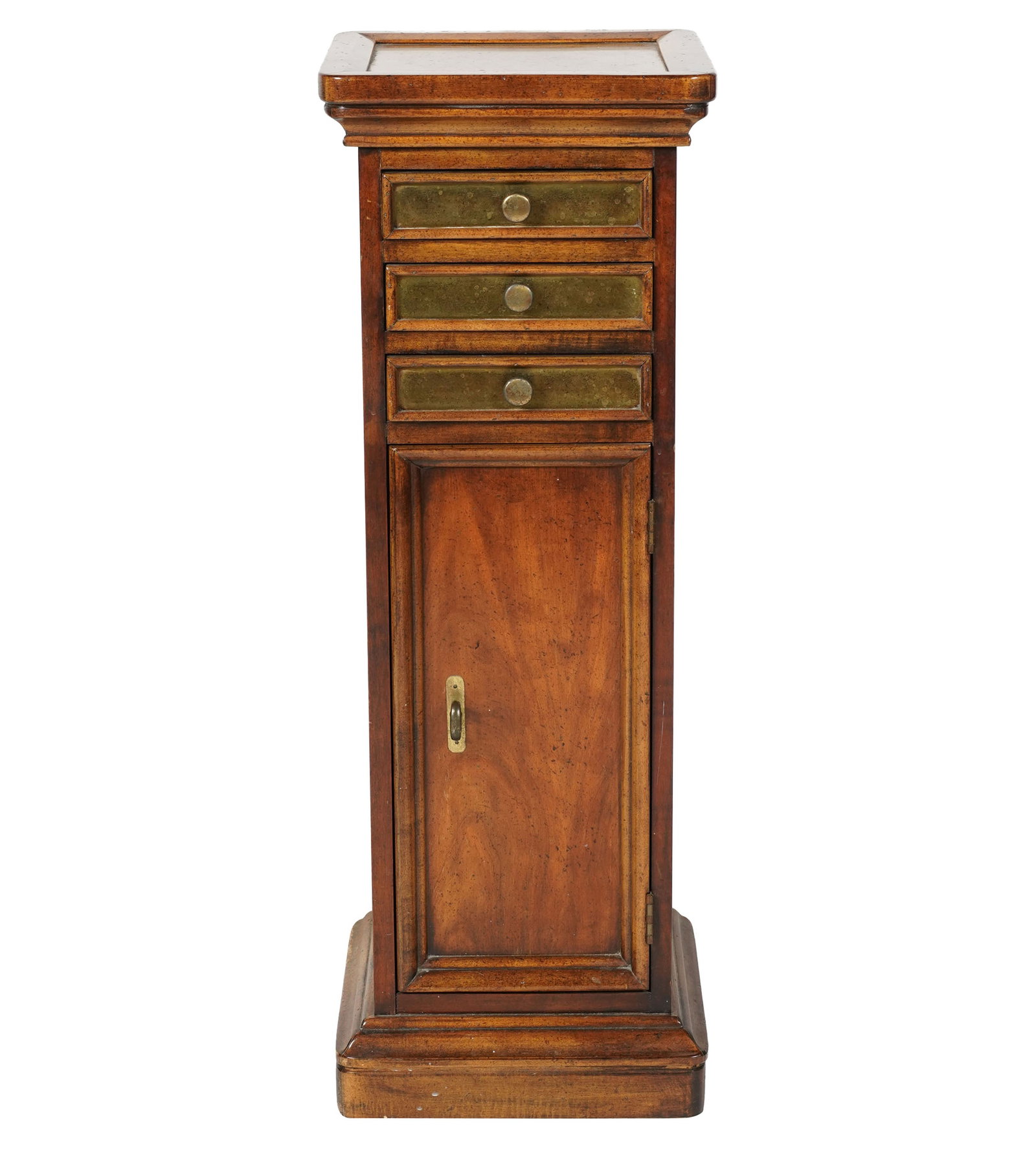 Louis Phillipe-Style Bedside Commode: with brass lined top and drawers, 36 x 12 3/4 x 12 3/4 in.