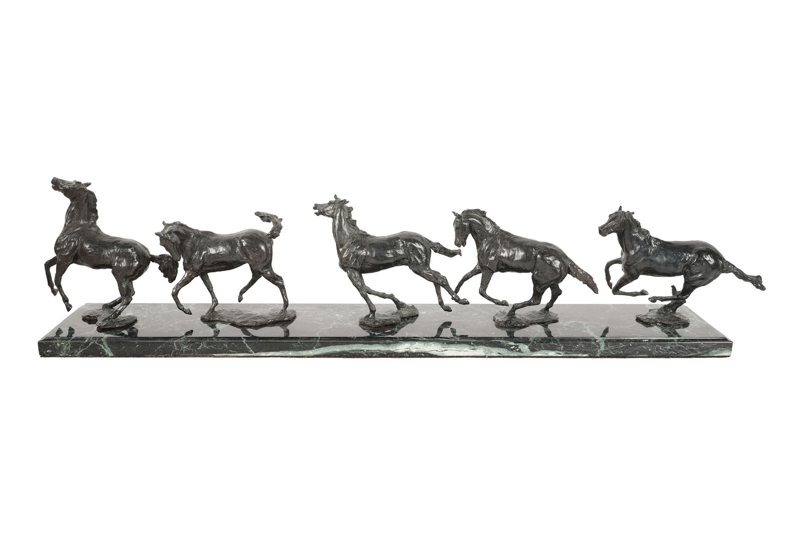 Herd of Horses Bronze: signed to base of each bronze, 7 x 30 x 5 in.