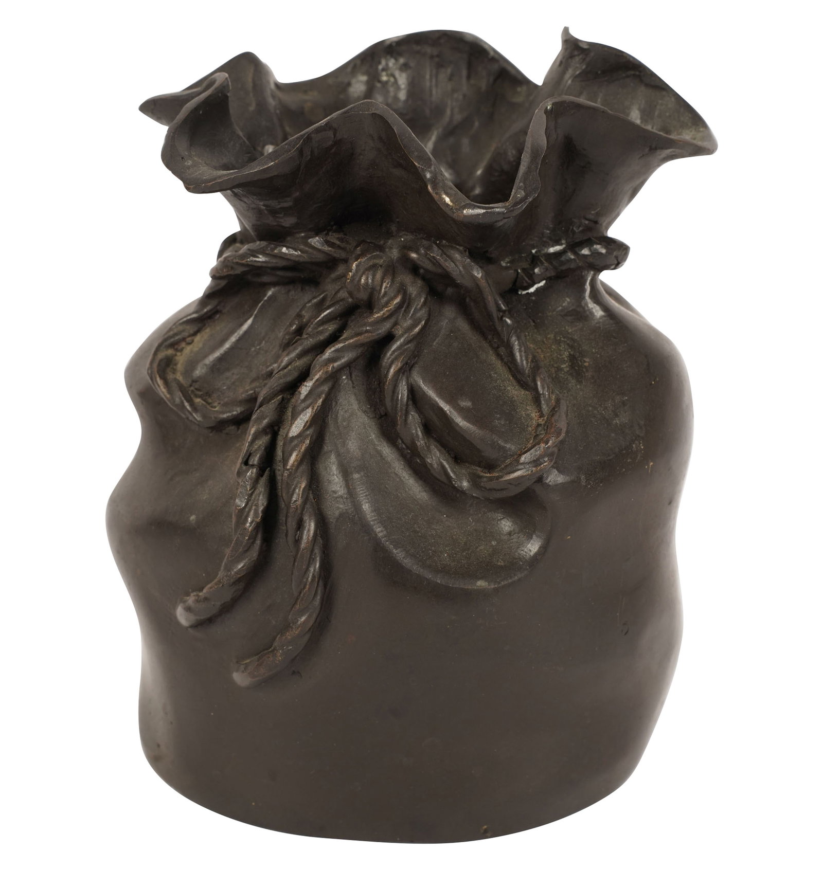 Japanese Pouch-Form Bronze Sculpture: Meiji period, 7 x 5 1/2 in.