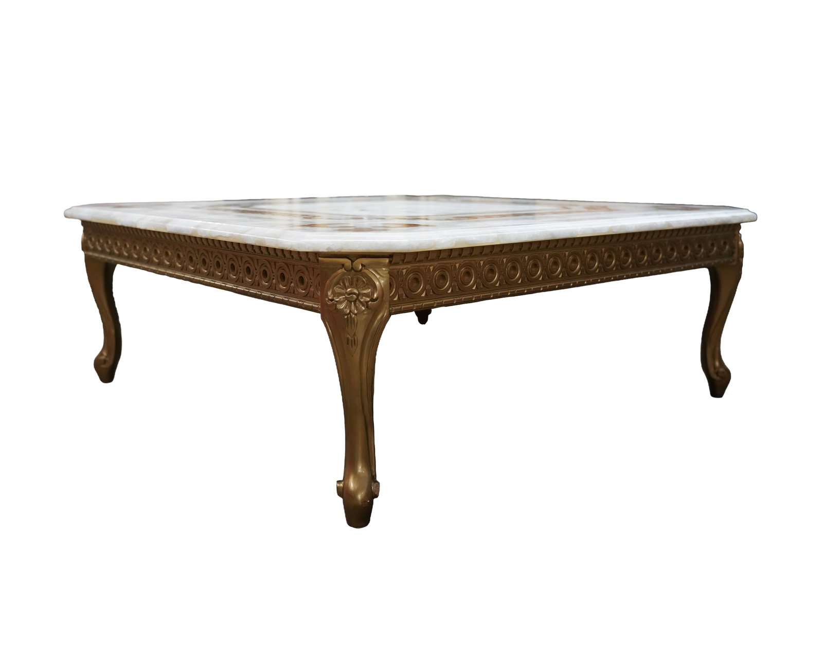 Giltwood and Onyx Coffee Table: 18 1/2 x 50 x 50 in.