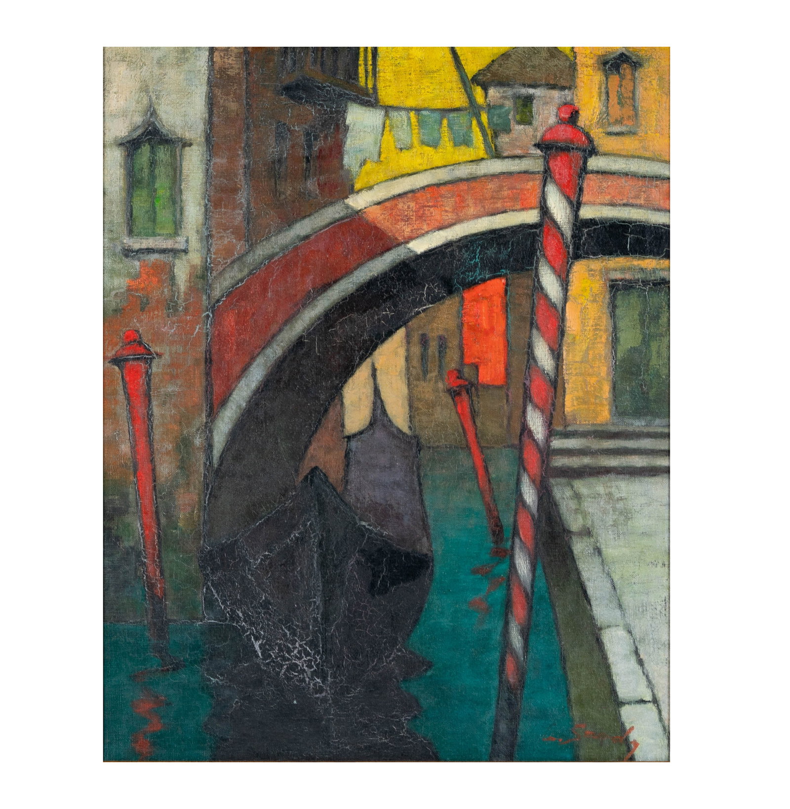 Ladislao Szody, 1902-1973, Venice Canal Scene: 1940, signed and dated verso, sight: 19 1/2 x 15 1/2 in., frame: 28 1/2 x 24 1/2 in.