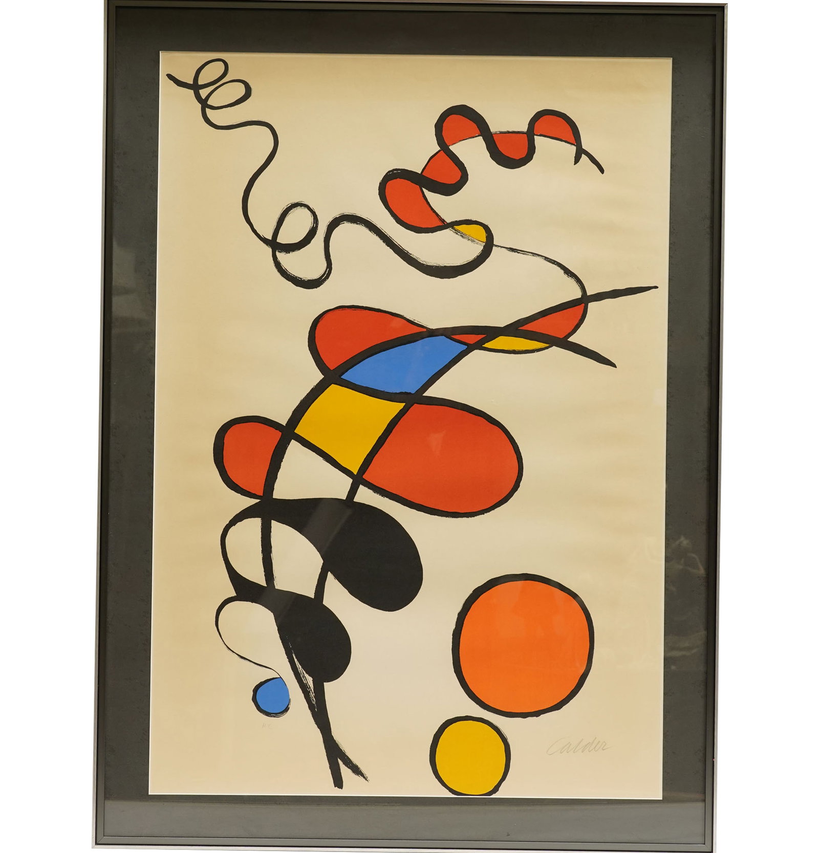 Alexander Calder (1898-1976), Boule Jaune, Boule Orange: lithograph in colors on wove paper, signed in pencil lower right, numbered H.C., sheet: 42 3/4 x 28 7/8 in., frame: 48 1/4 x 35 1/4 in.