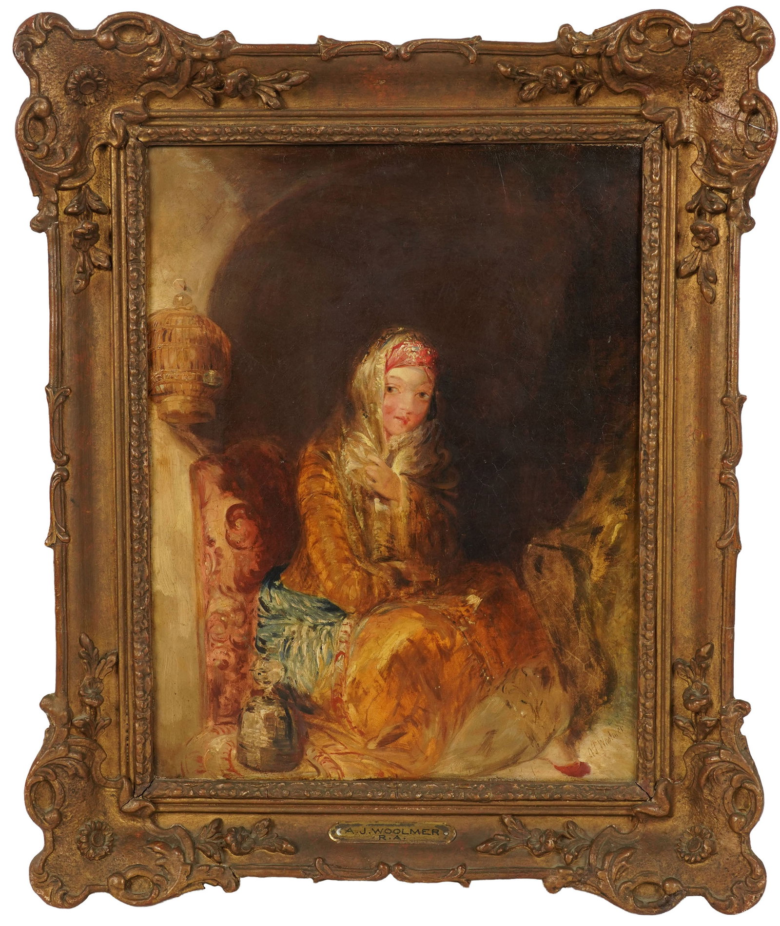 Alfred Joseph Woolmer, 1805-1892, Portrait of a Young Girl: oil on canvas, signed lower right, ,18 x 14 in. frame: 24 x 20 in.