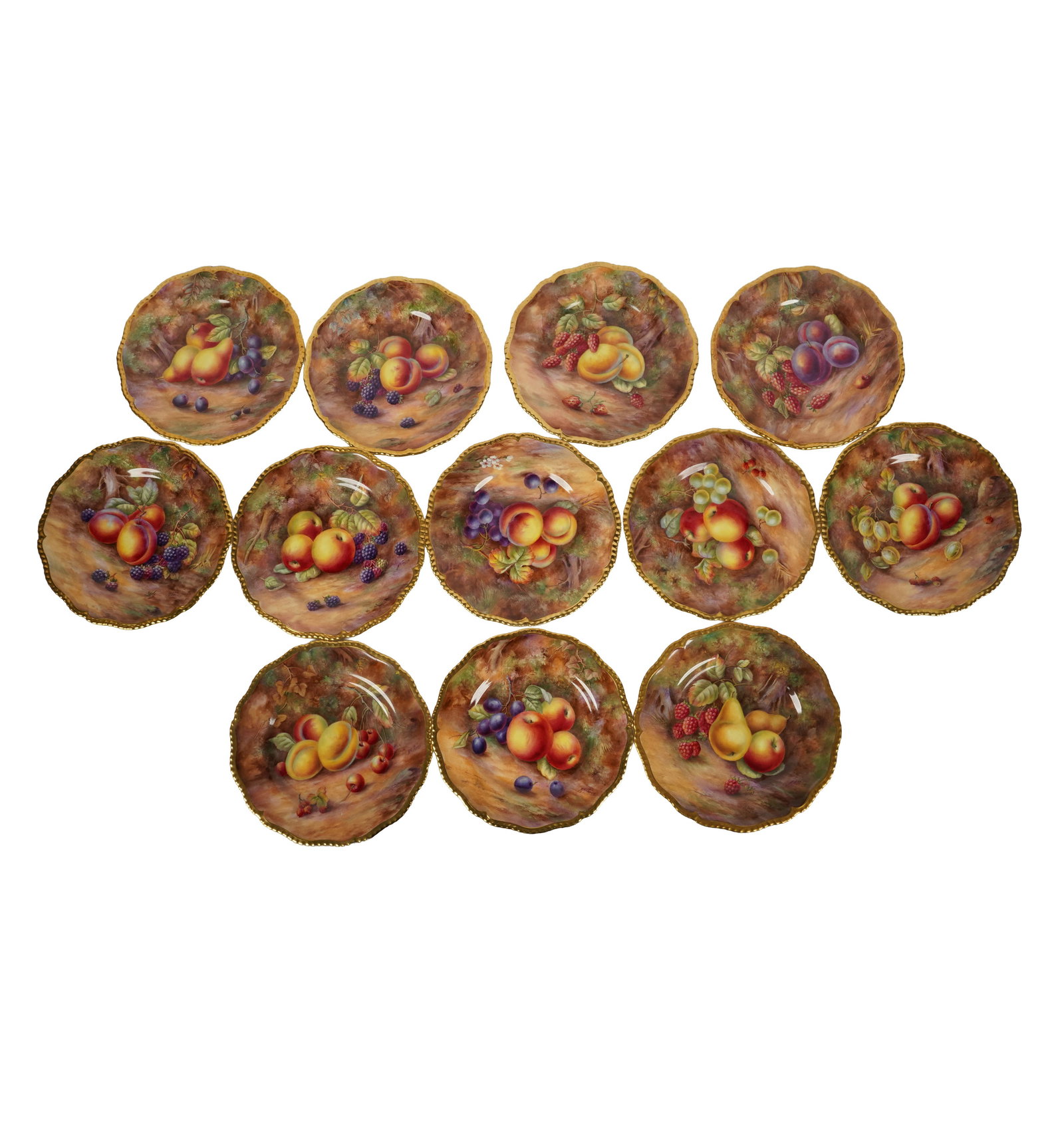 Set of 12 Royal Worcester Porcelain Gilt-Rim Fruit Plates (1 of 16)