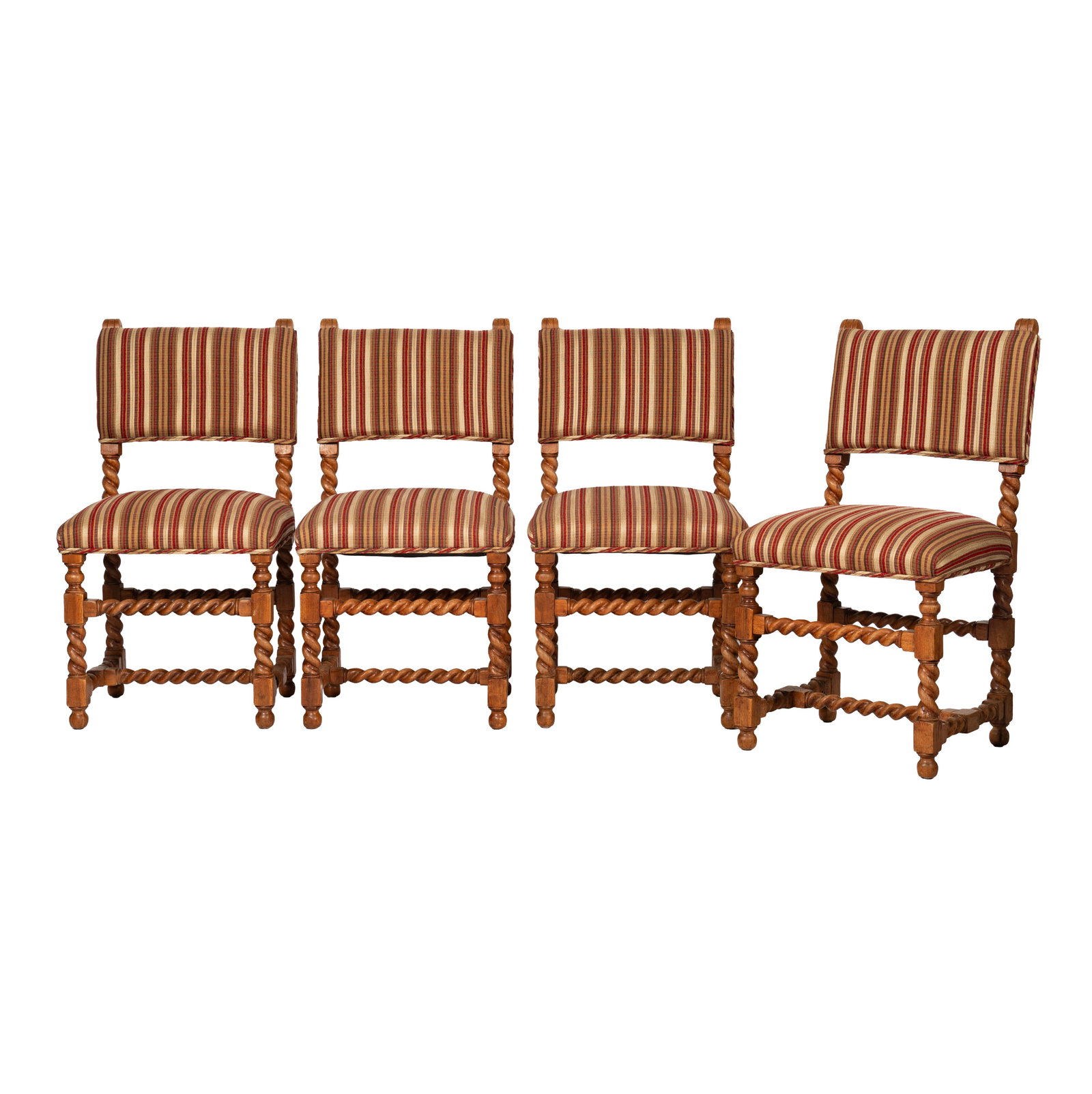 Set of Four Spanish-style Barley Twist Side Chairs: 37 x 19 1/2 x 18 in. seat height: 20 in.