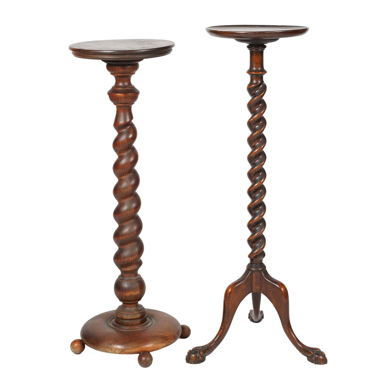 Two Barley Twist Fern Stands: 19th century, the smallest: 36 in. high, the largest: 37 3/4 in.high