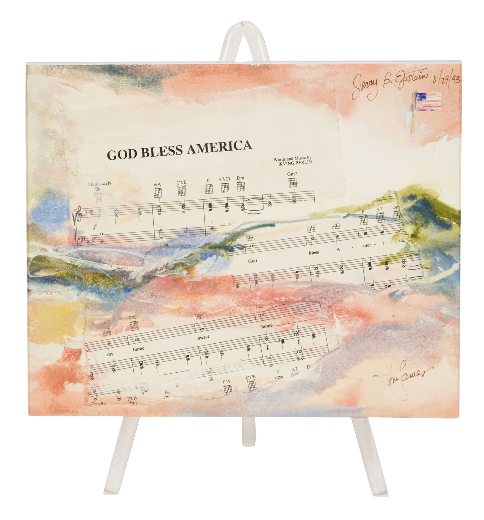 20th Century, God Bless America Watercolor: 1993, signed and dated upper right, 11 x 10 in.