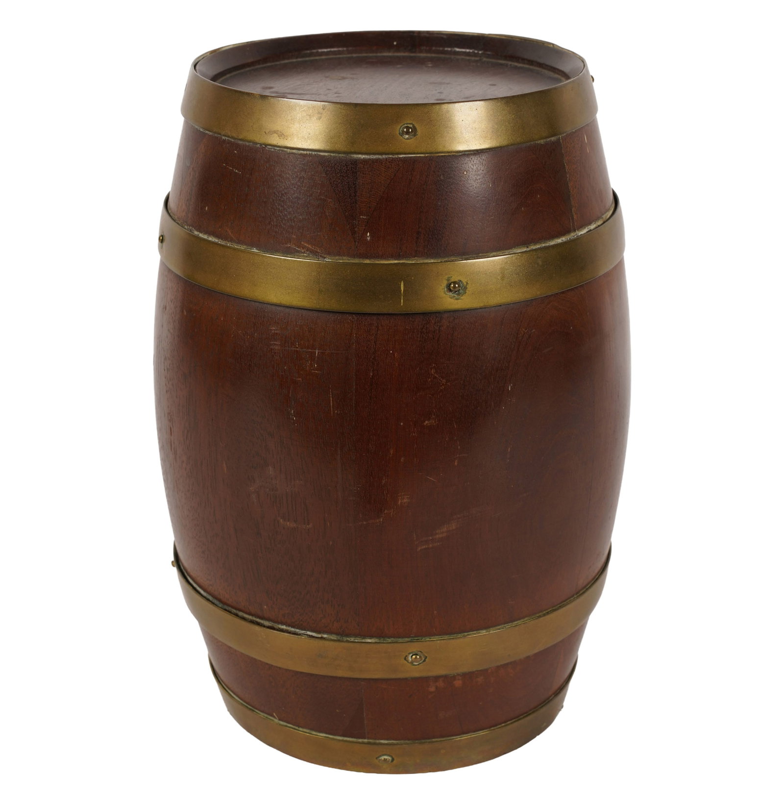 Antique Barrel Form Humidor: with glass liner, 9 3/4 x 6 1/2 x 6 1/2 in.
