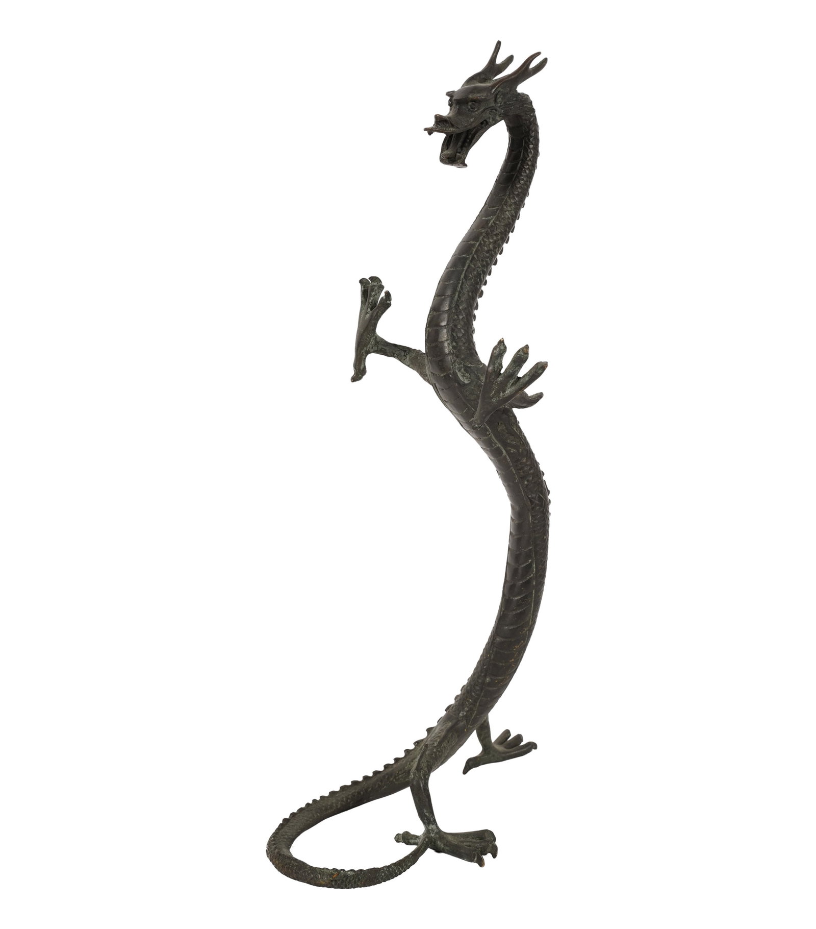 Bronze Dragon Figure: unmarked, 16 1/4 x 8 x 4 1/2 in.