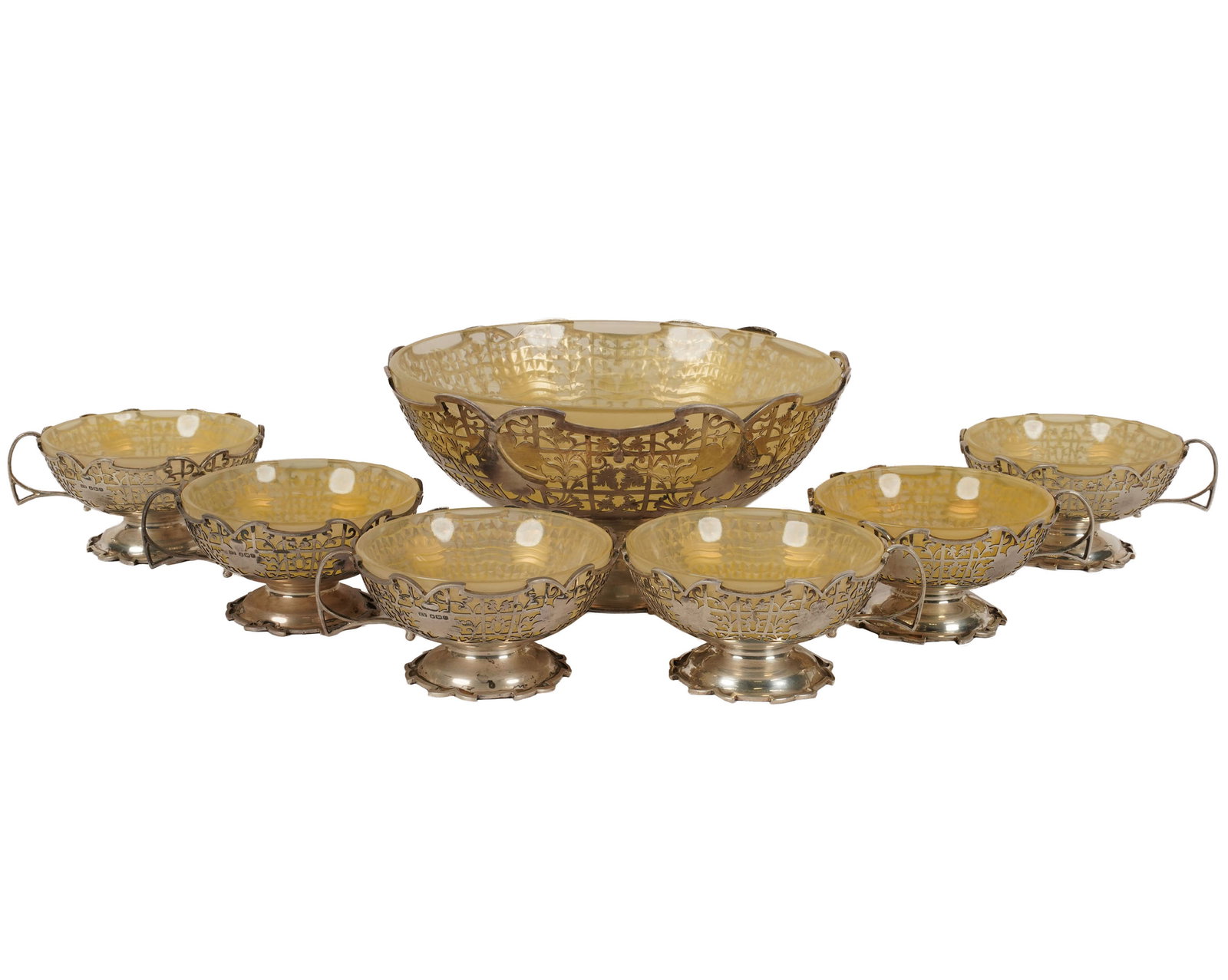 English Reticulated Sterling and Glass Punch Bowl Set (1 of 12)