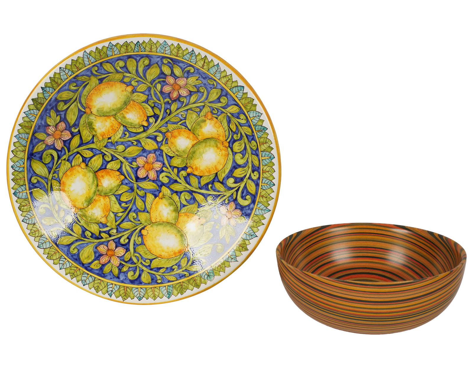 Italian Turned Wood Bowl and Faience Charger (1 of 12)