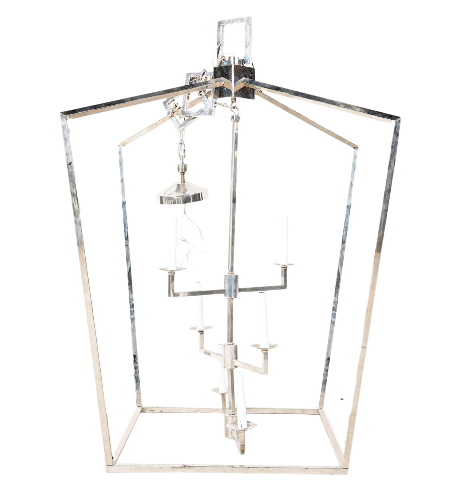 A Chrome Bird Cage-Form Ceiling Light Fixture (1 of 10)