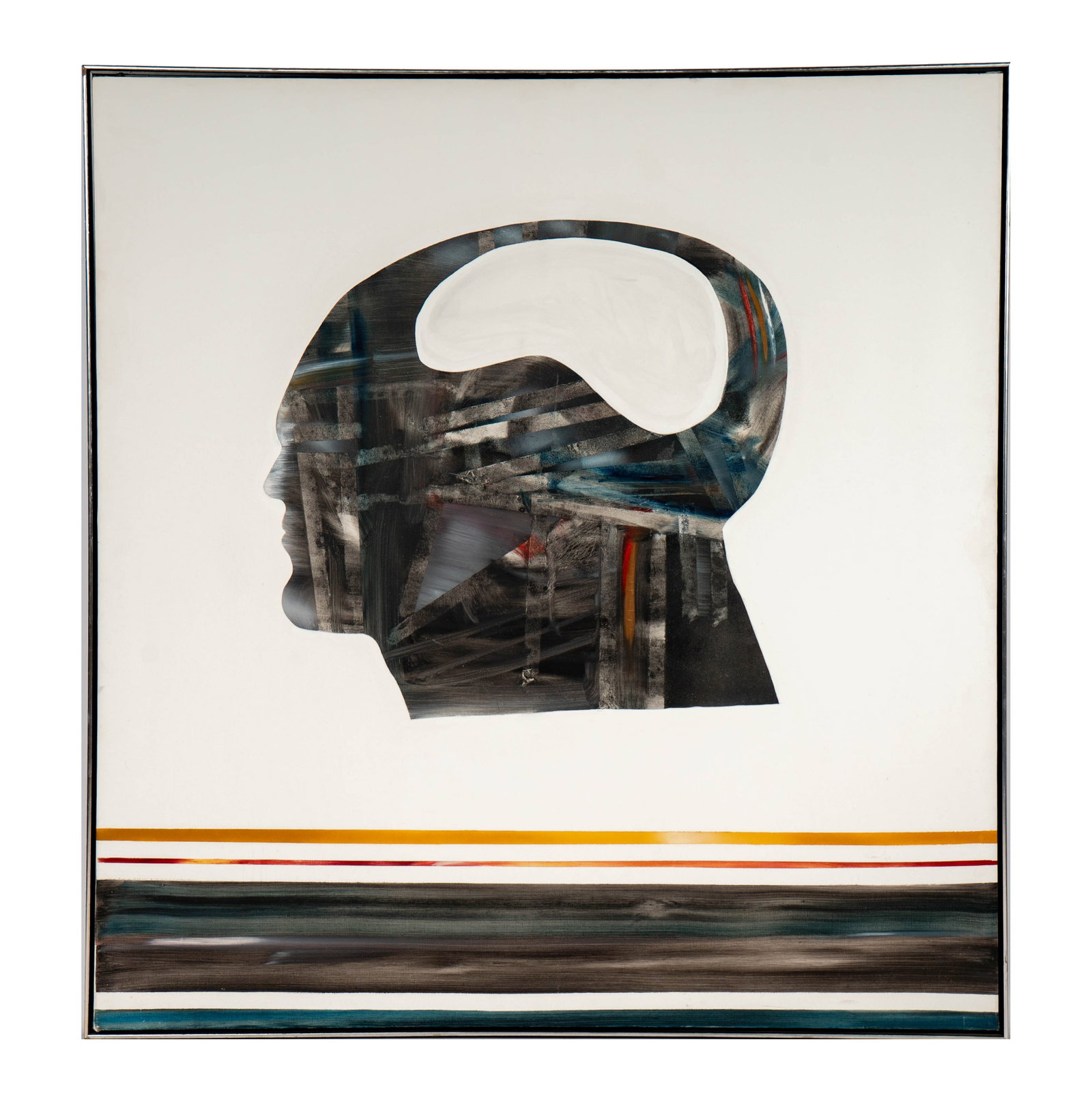 Contemporary Abstract Painting of a Head: acrylic on canvas, no visible signature, 57 x 54 in., frame: 58 x 55 in.