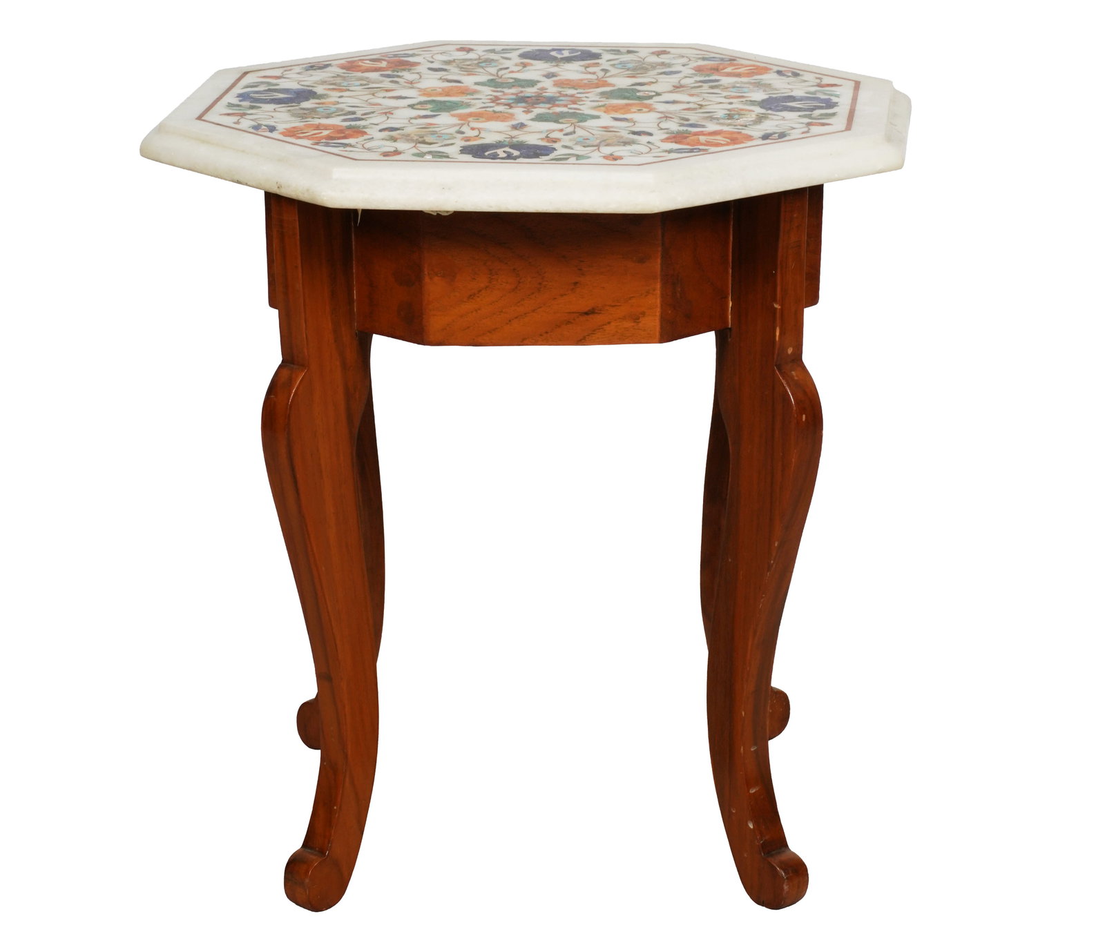 Indian Specimen Inlaid Taboret: 19 x 19 1/2 in.