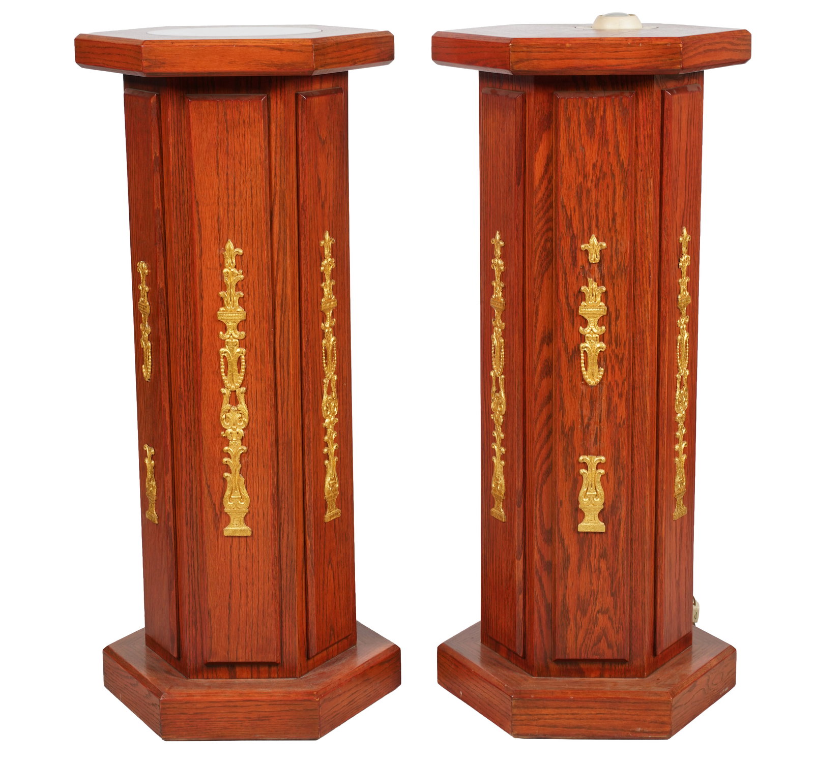 Pair of Gilt and Oak Hexagon Pedestals (1 of 10)